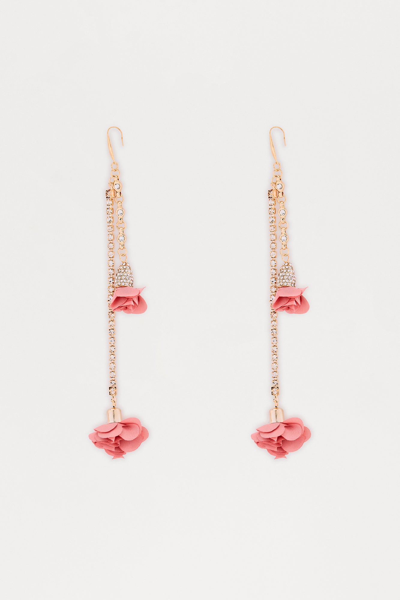 Petal Kiss Floral Drop Earrings - Gold/Pink