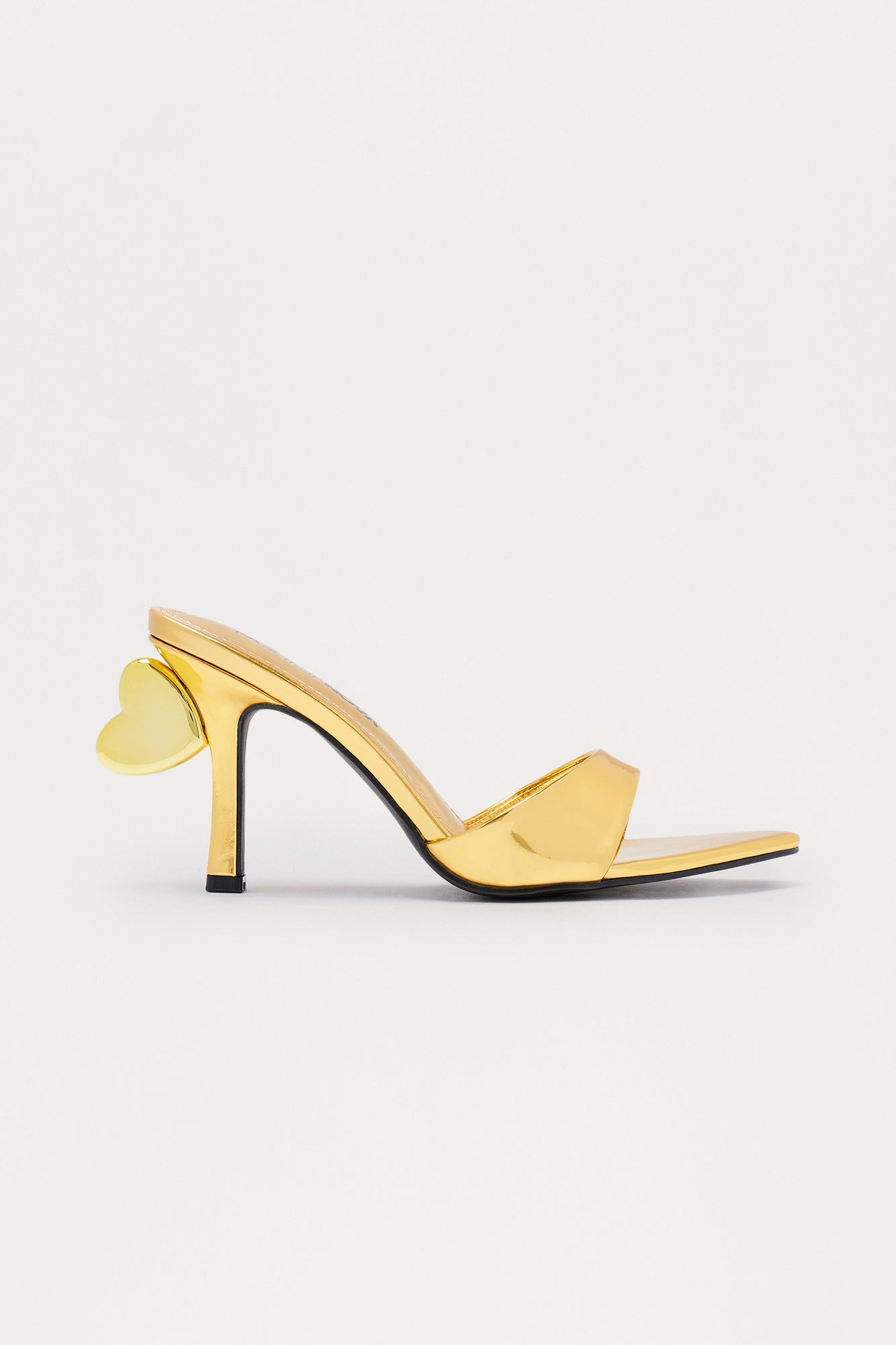 Lorali Faux Patent Heart Heels - Gold