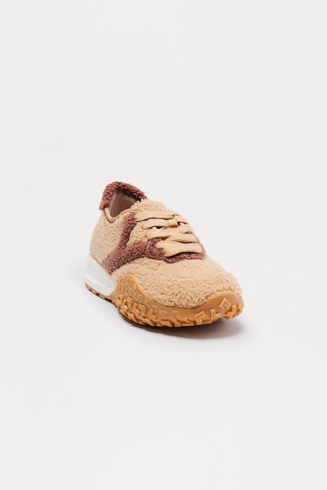 Swish Sherpa Lace Up Sneakers - Cream