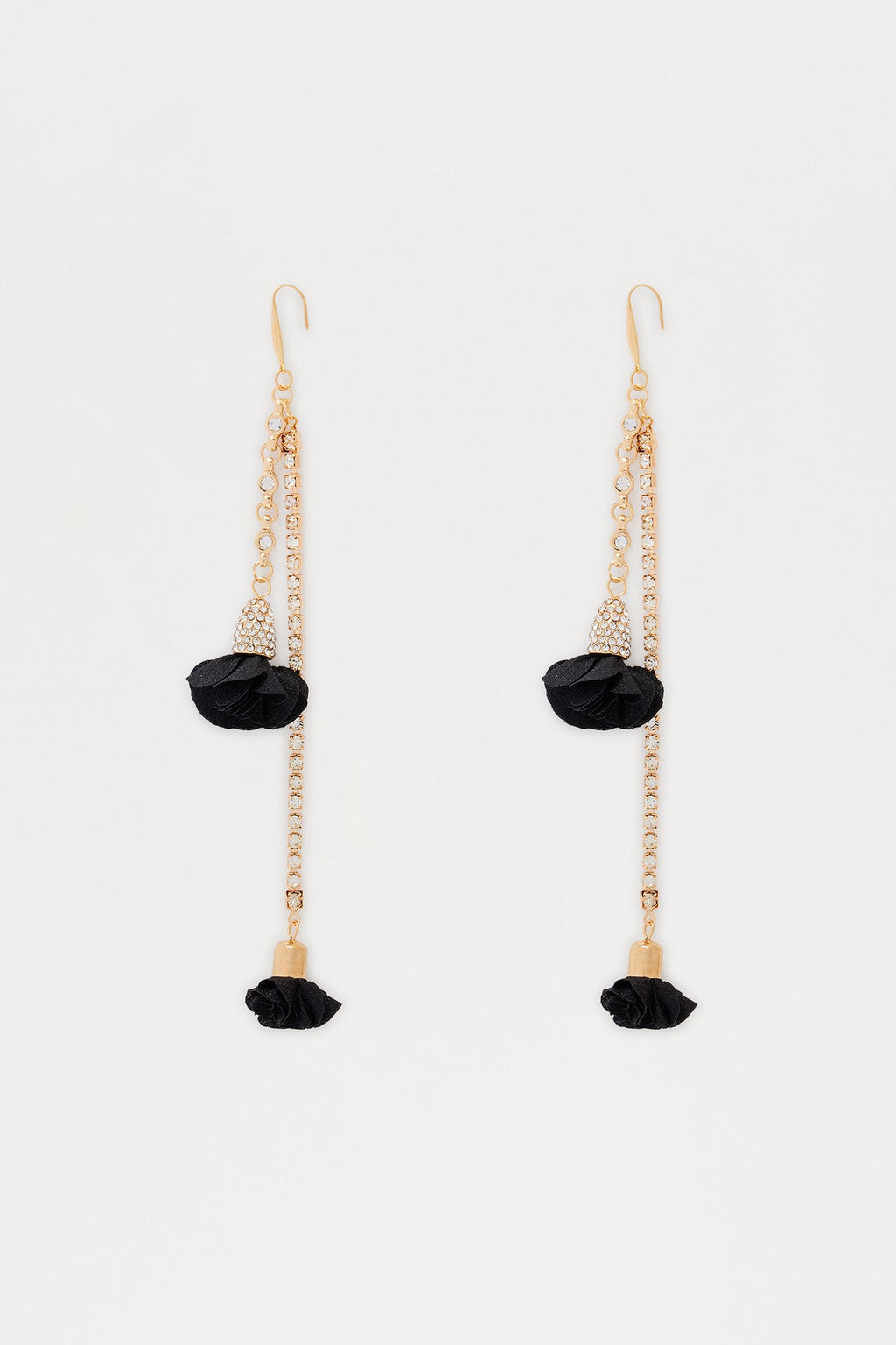 Petal Kiss Floral Drop Earrings - Gold/Black