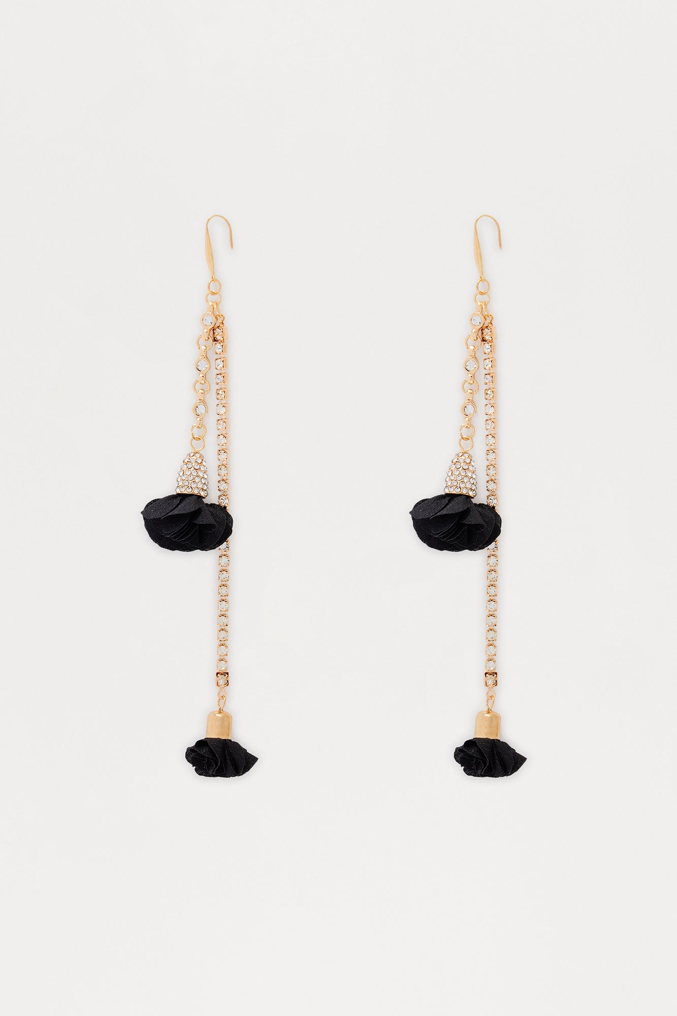 Petal Kiss Floral Drop Earrings - Gold/Black