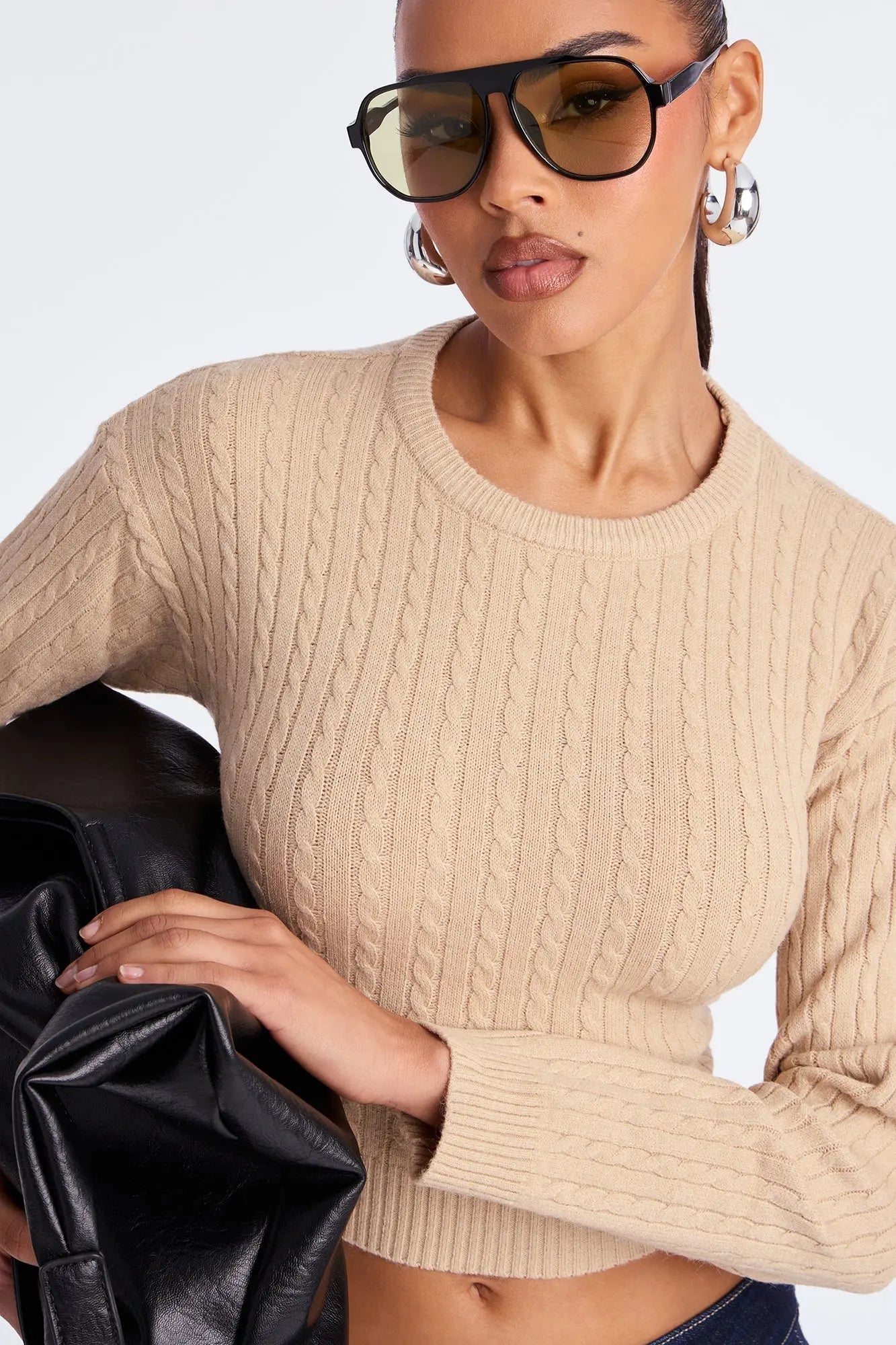 Chillin' It Cable Knit Sweater - Khaki 