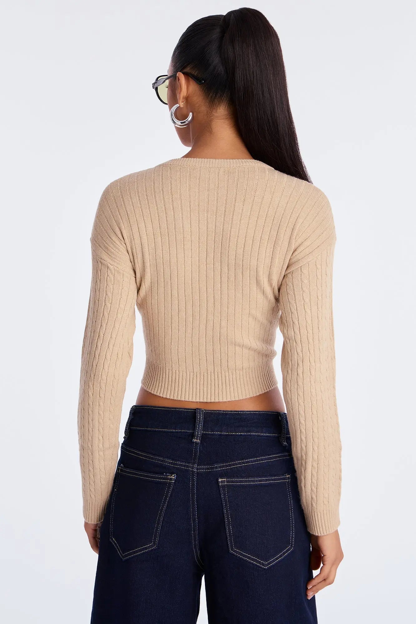 Chillin' It Cable Knit Sweater - Khaki 