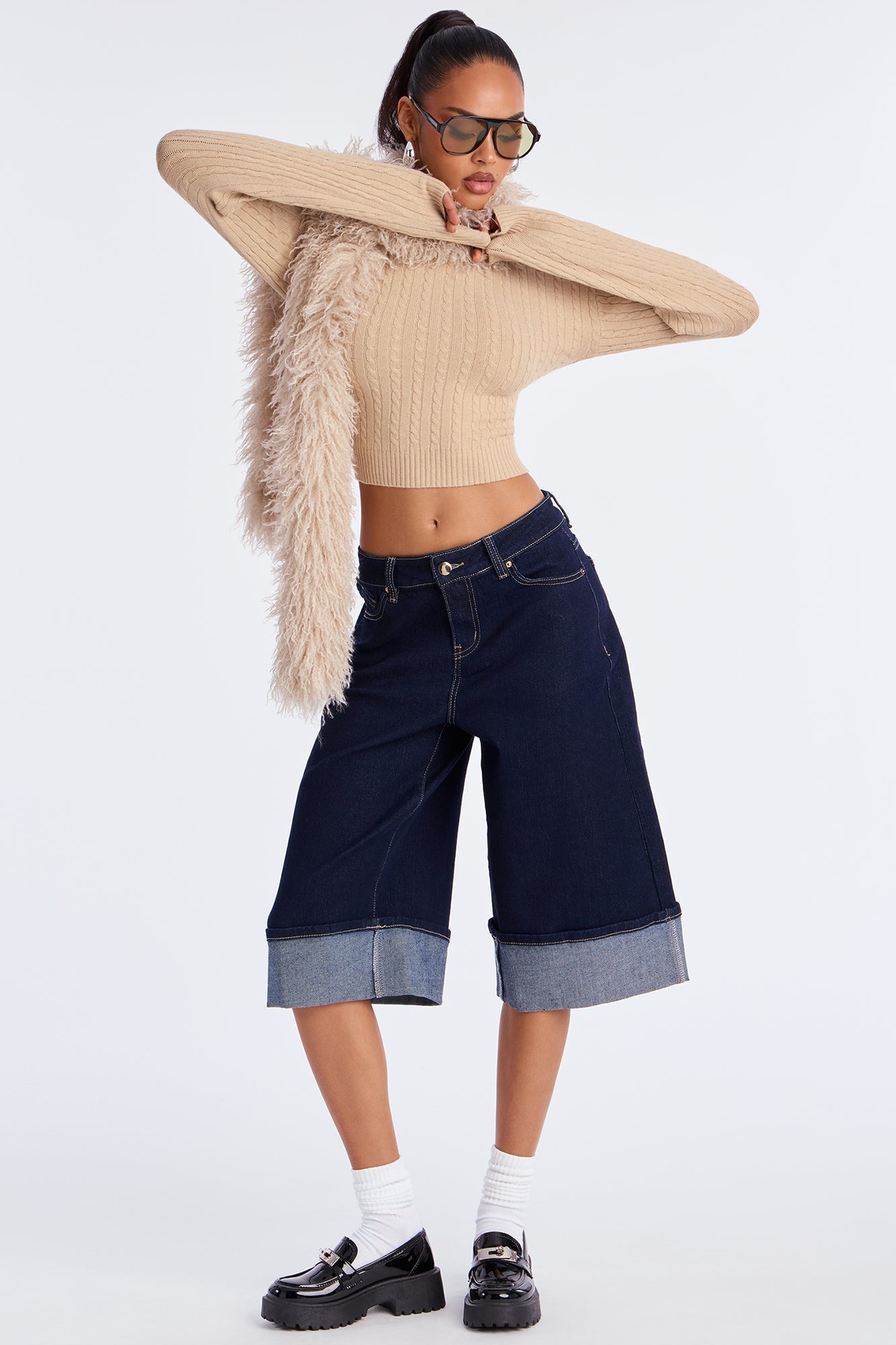 Downtown Cuffed Denim Jorts - Dark Wash