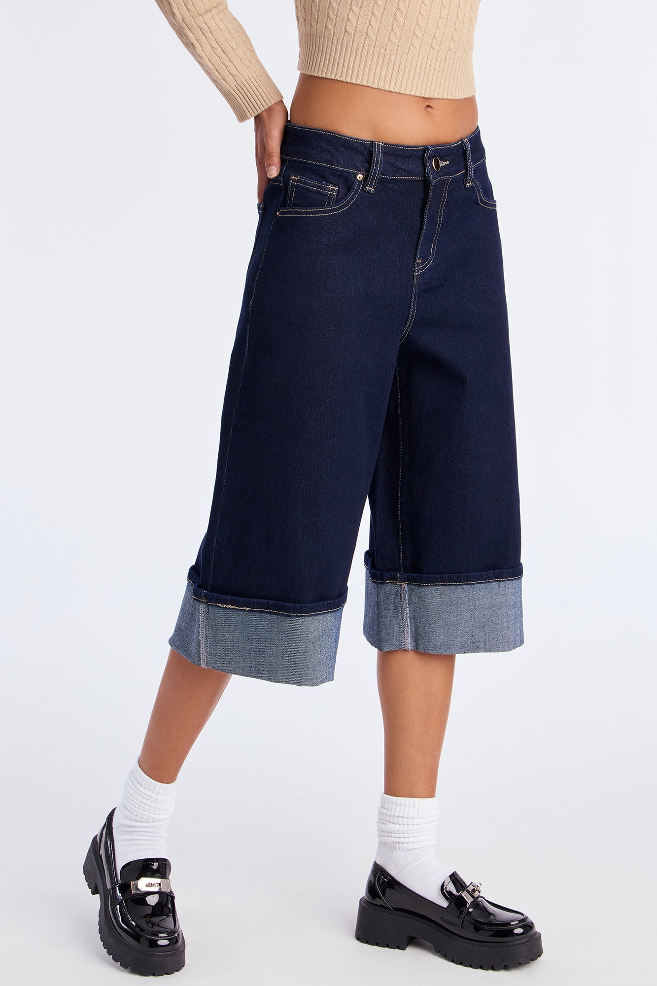 Downtown Cuffed Denim Jorts - Dark Wash