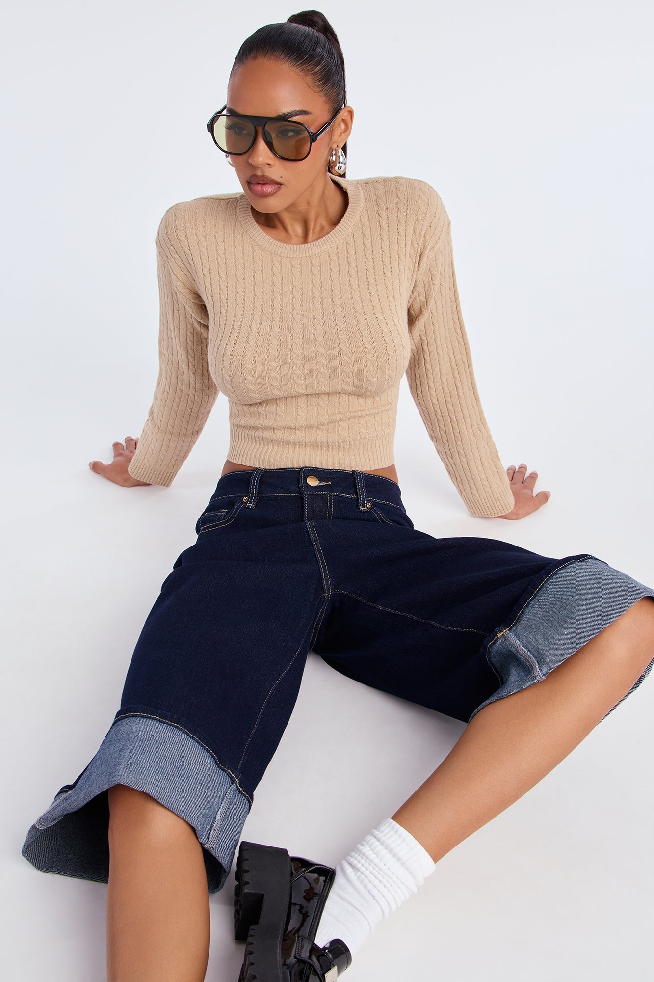 Downtown Cuffed Denim Jorts - Dark Wash