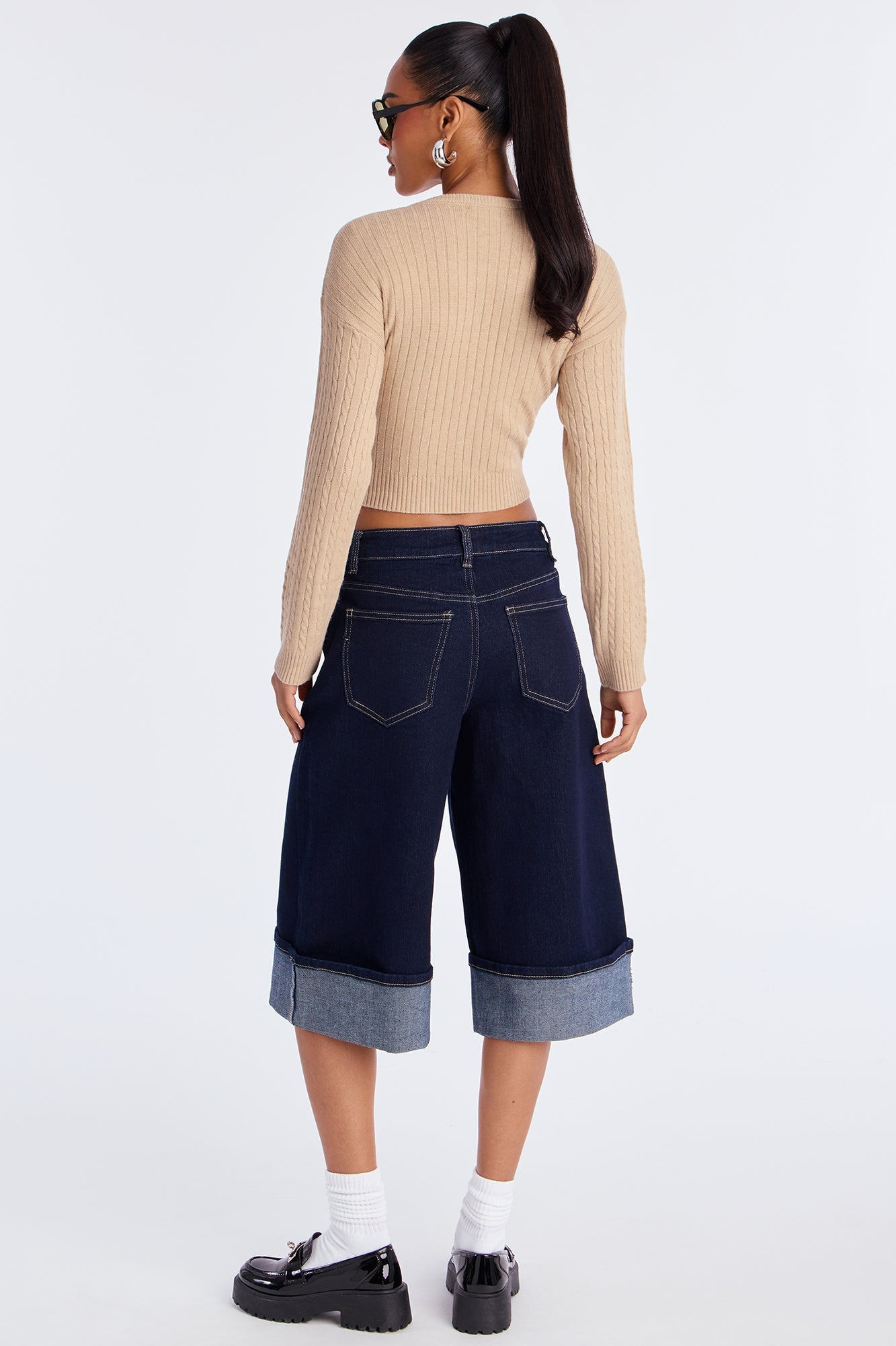 Downtown Cuffed Denim Jorts - Dark Wash