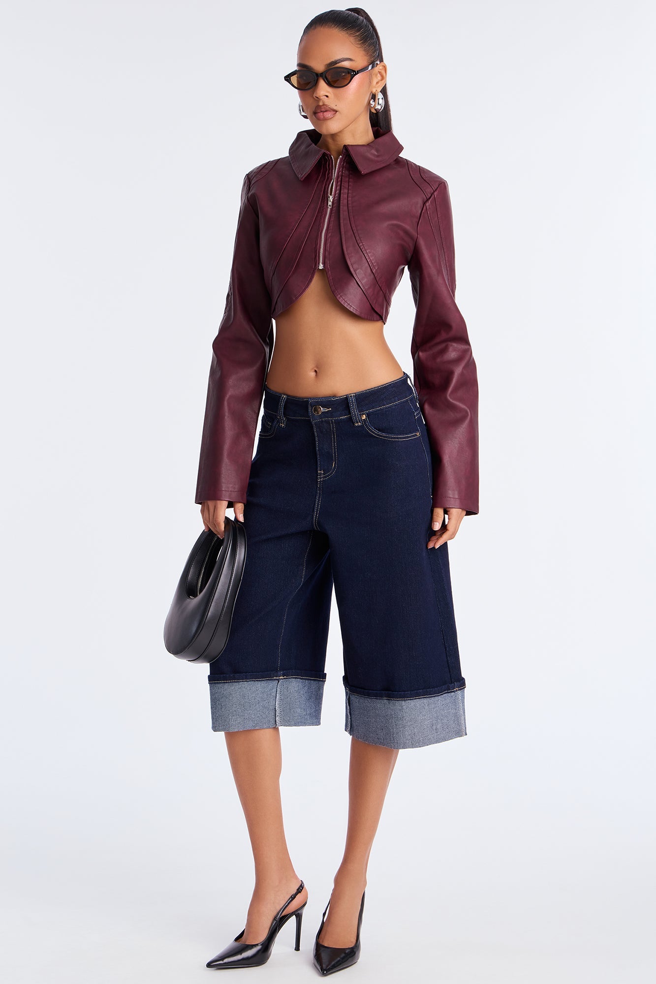 Western Swing Faux Leather Top - Burgundy