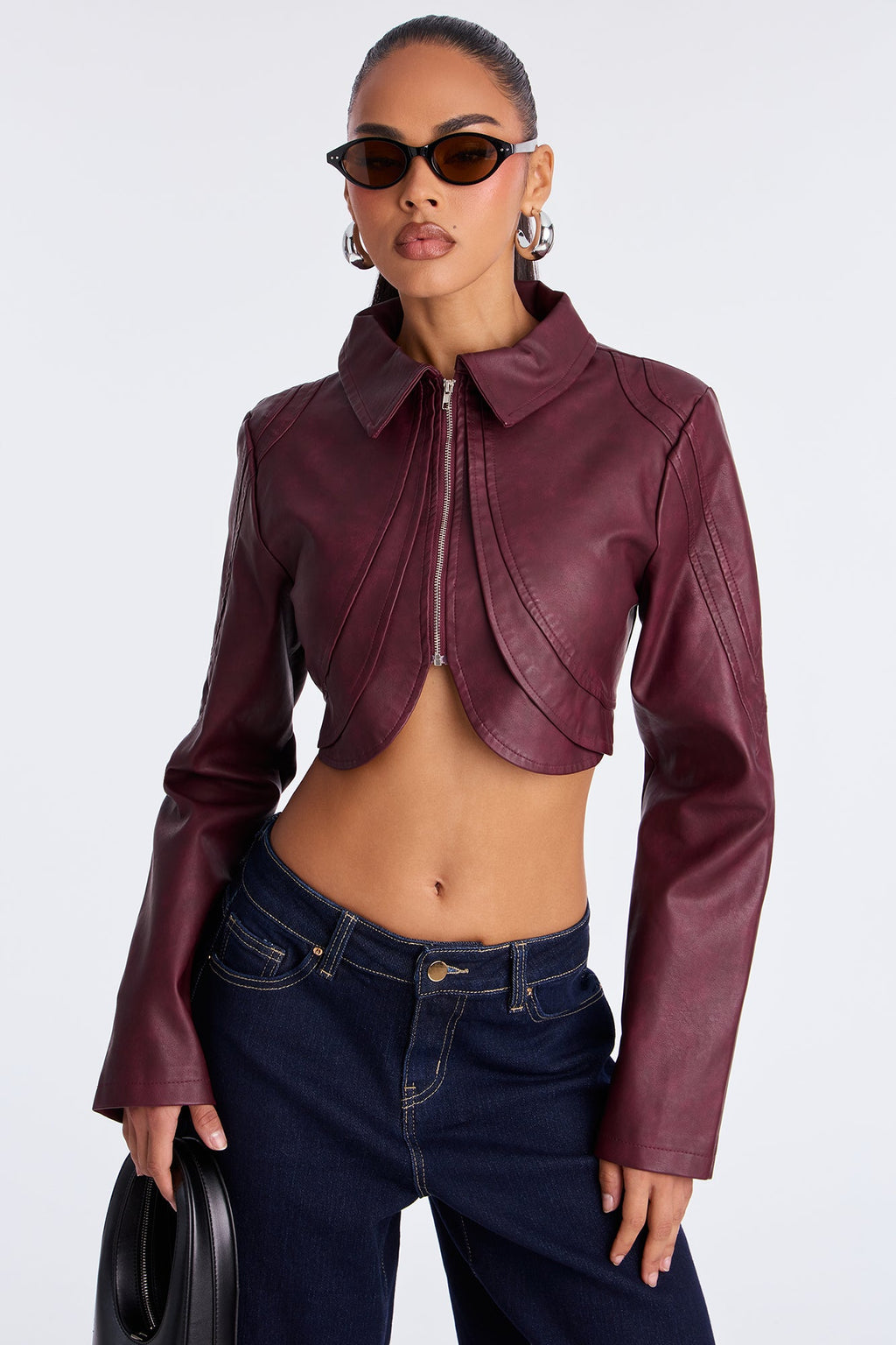 Western Swing Faux Leather Top - Burgundy