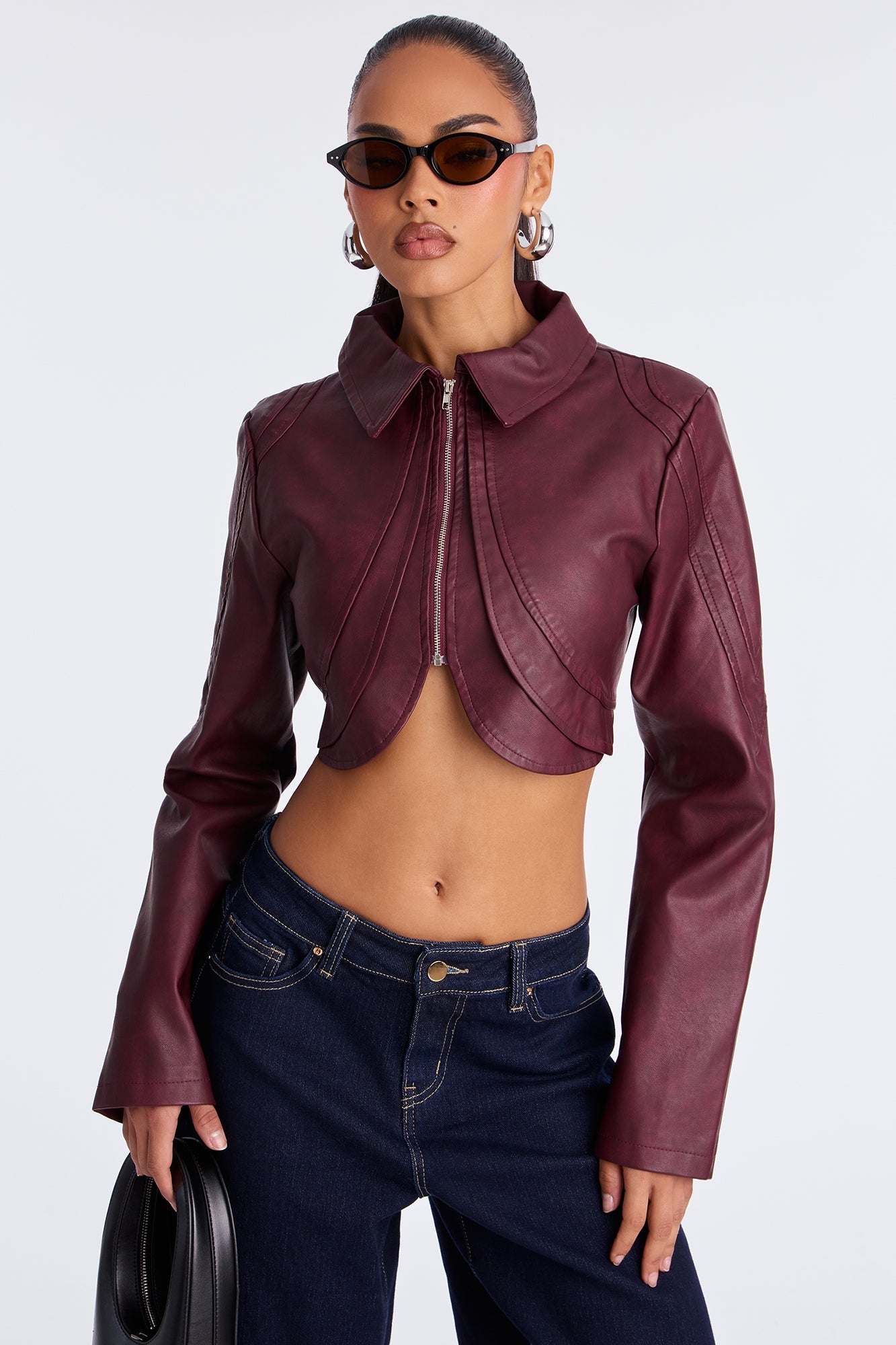 Western Swing Faux Leather Top - Burgundy