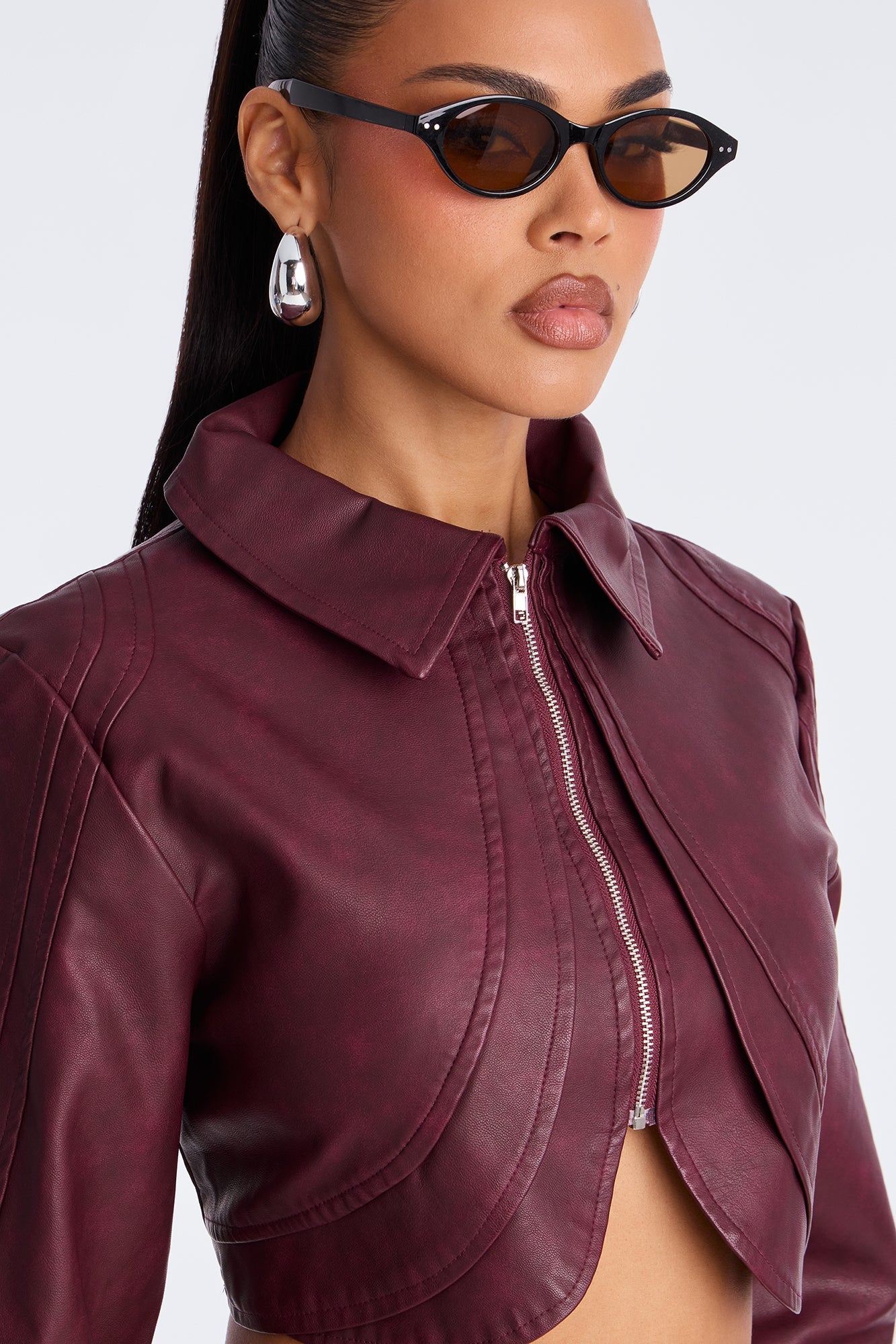 Western Swing Faux Leather Top - Burgundy
