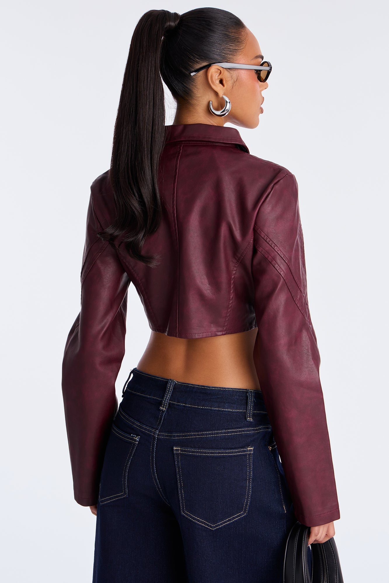 Western Swing Faux Leather Top - Burgundy