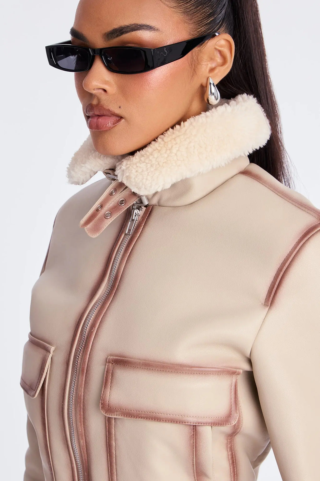 Juniper Washed Faux Leather Jacket - Beige/Brown 