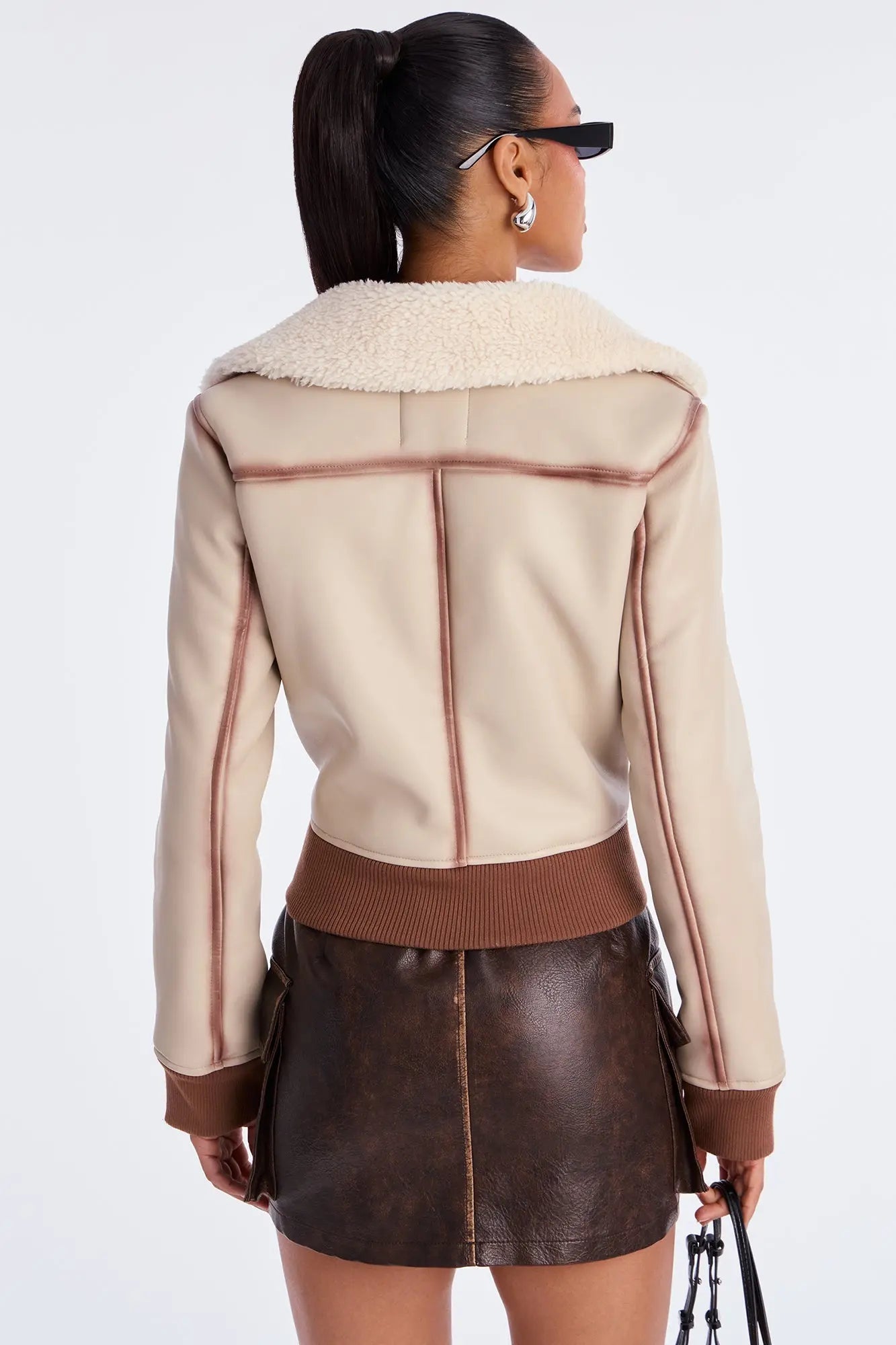 Juniper Washed Faux Leather Jacket - Beige/Brown 