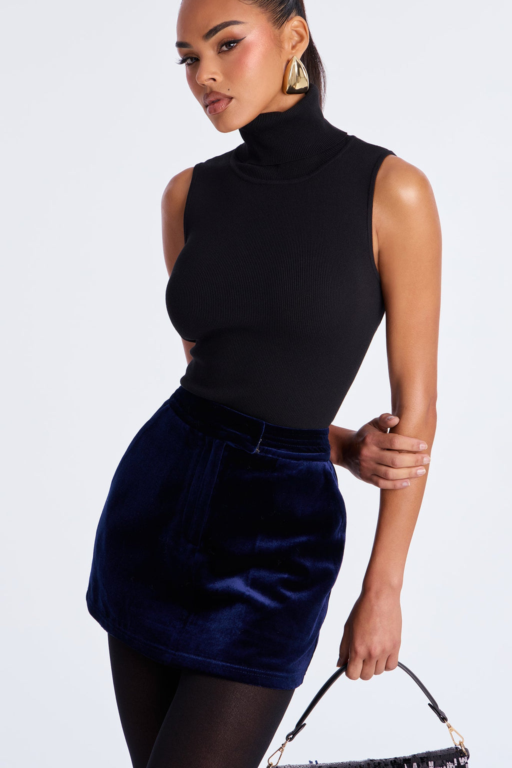 By My Side Velvet Mini Skirt - Navy 