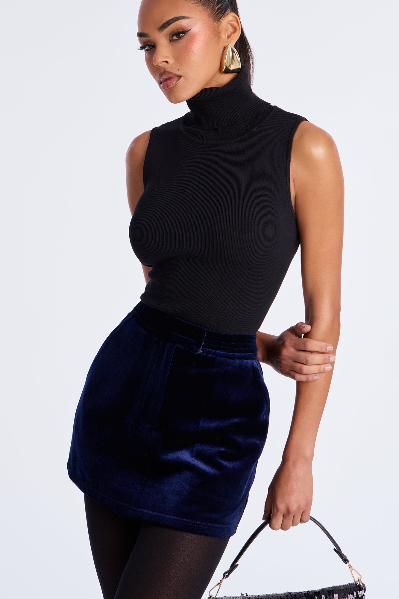 By My Side Velvet Mini Skirt - Navy 