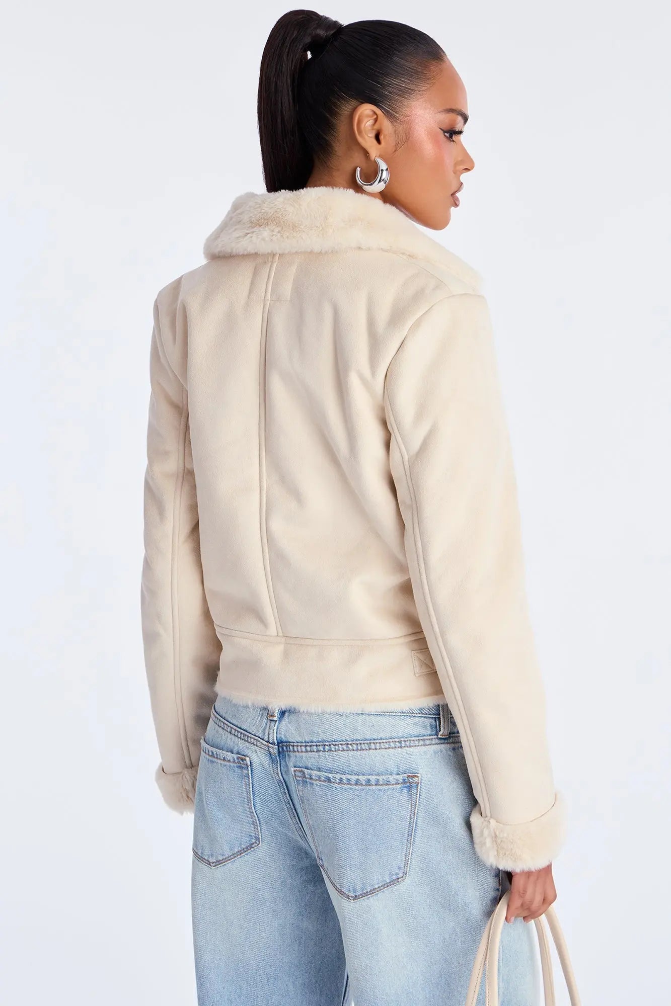Candice Faux Suede Moto Jacket - Cream 