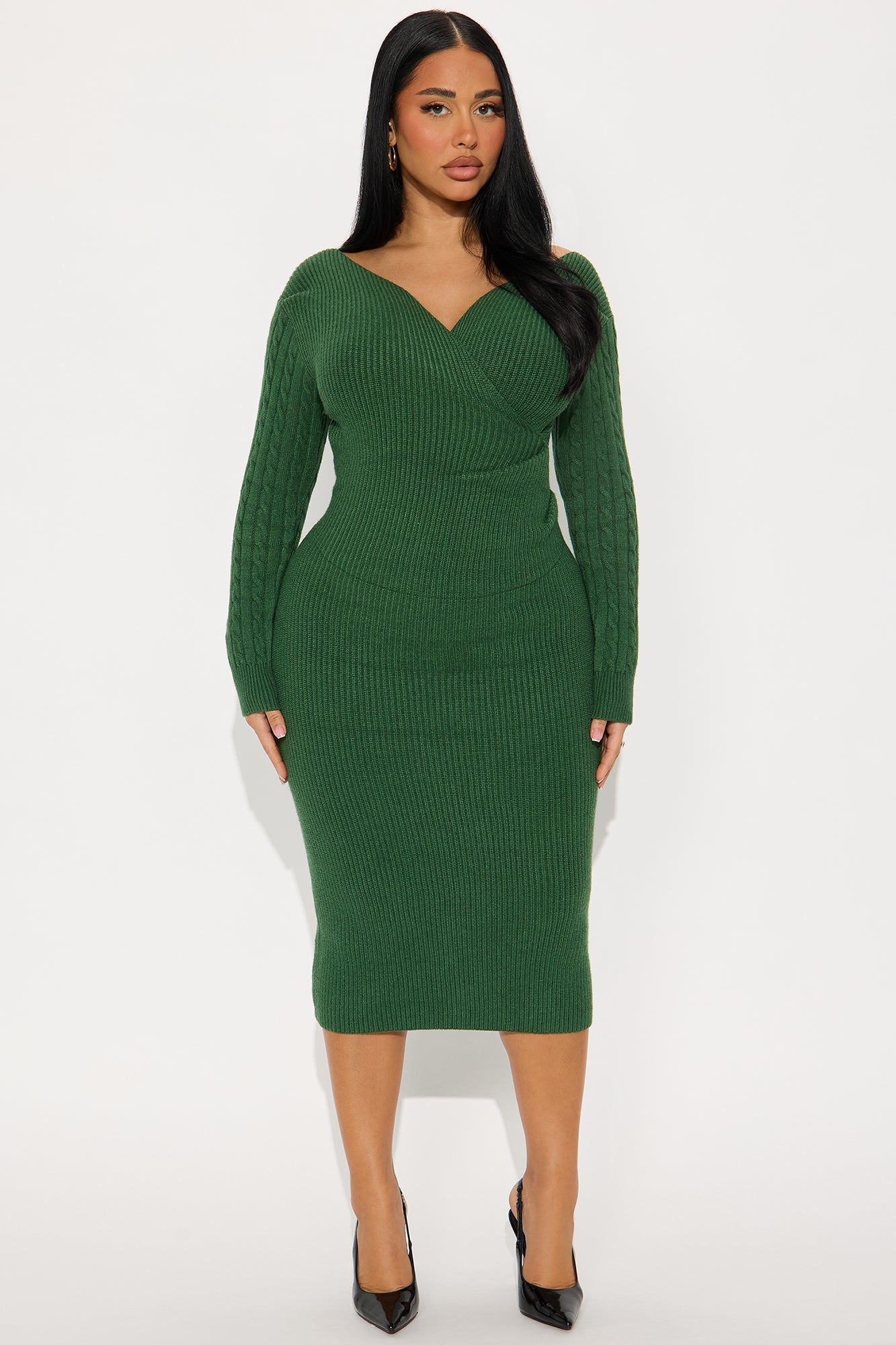 Soft But Savage Midi Sweater Dress - Hunter