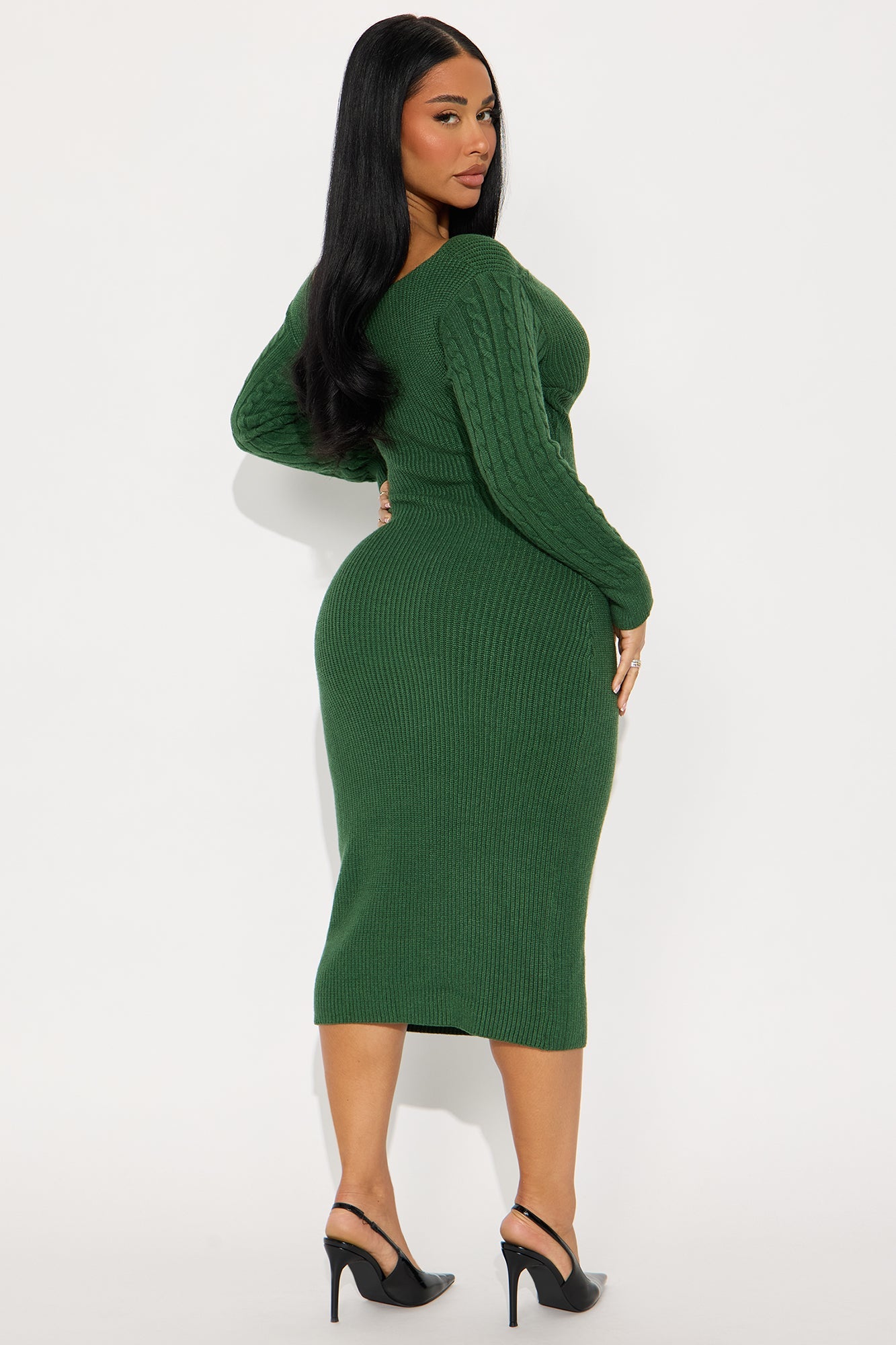 Soft But Savage Midi Sweater Dress - Hunter