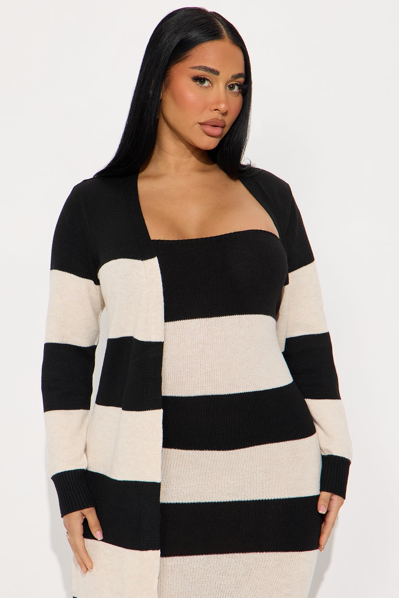 Boo Bae Striped Maxi Dress Set - Black/combo