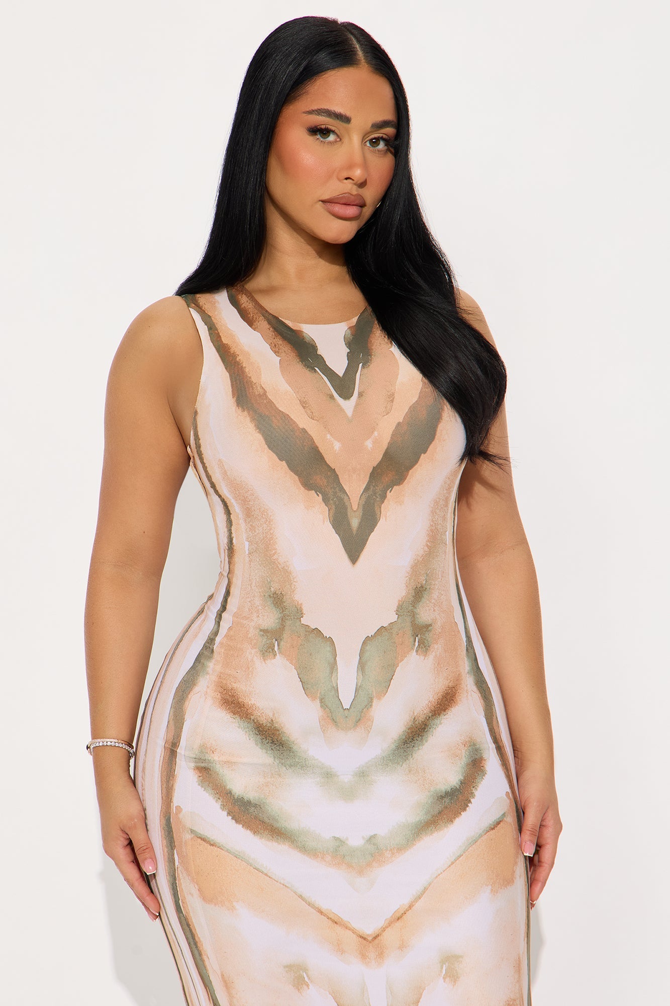 Honey Diva Abstract Mesh Maxi Dress - Orange/combo