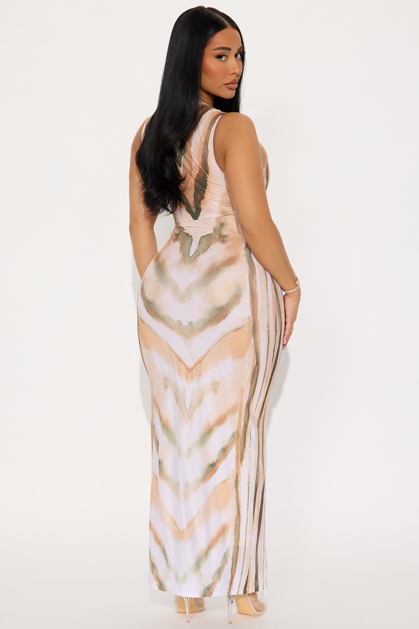 Honey Diva Abstract Mesh Maxi Dress - Orange/combo