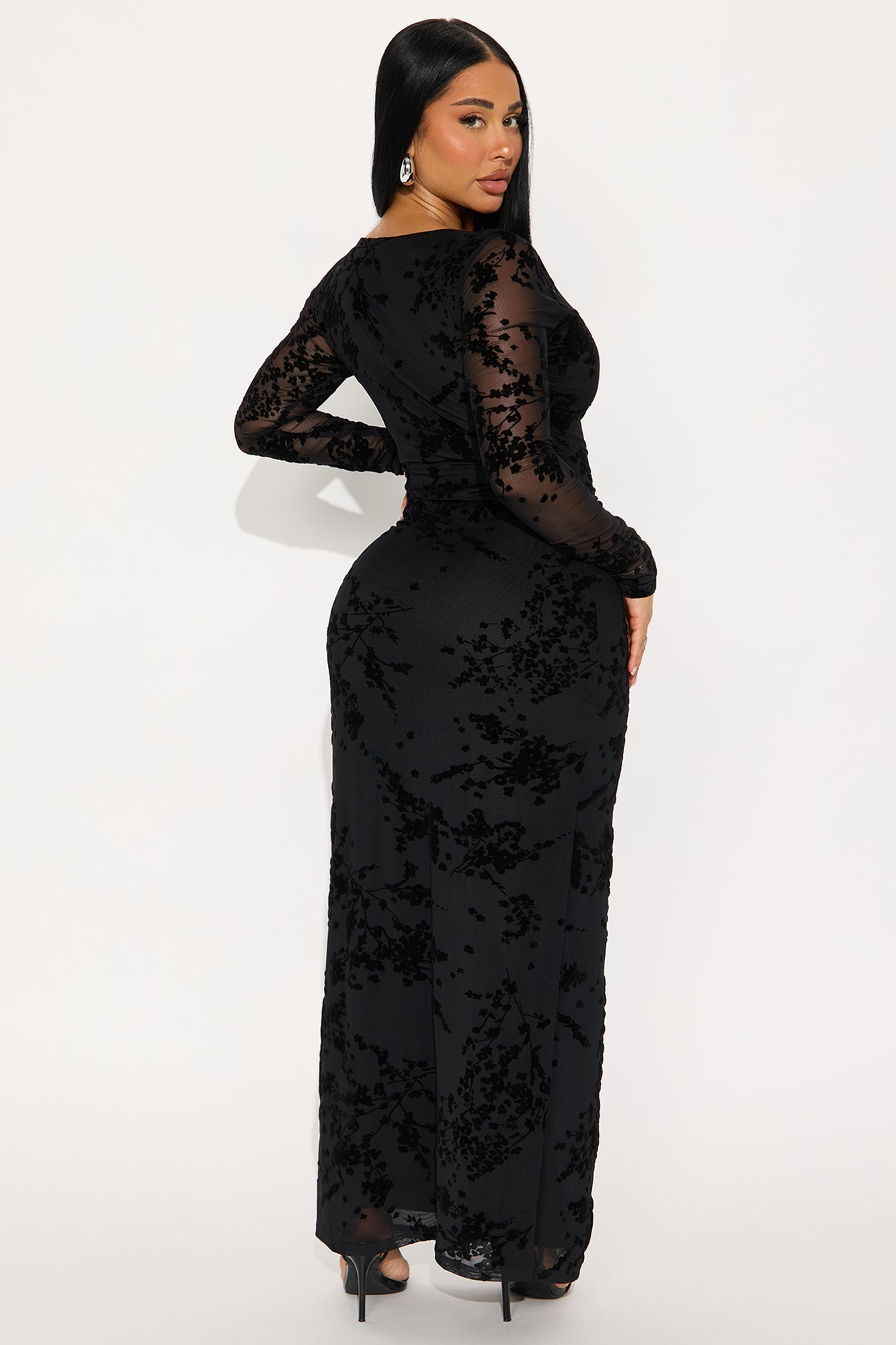 Donna Flocked Maxi Dress - Black