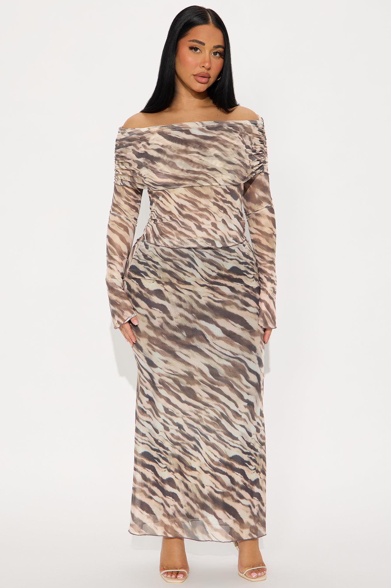 Main Girl Zebra Print Mesh Maxi Skirt Set - Brown/combo