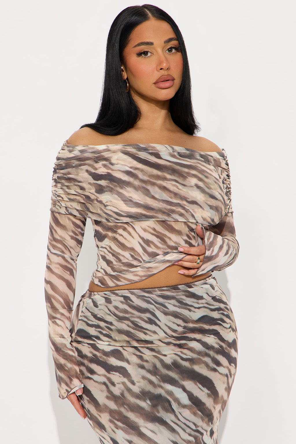 Main Girl Zebra Print Mesh Maxi Skirt Set - Brown/combo