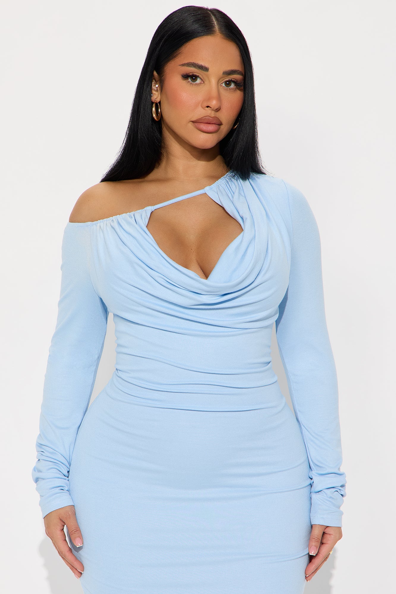 Chain Reaction Draped Midi Dress - Light Blue