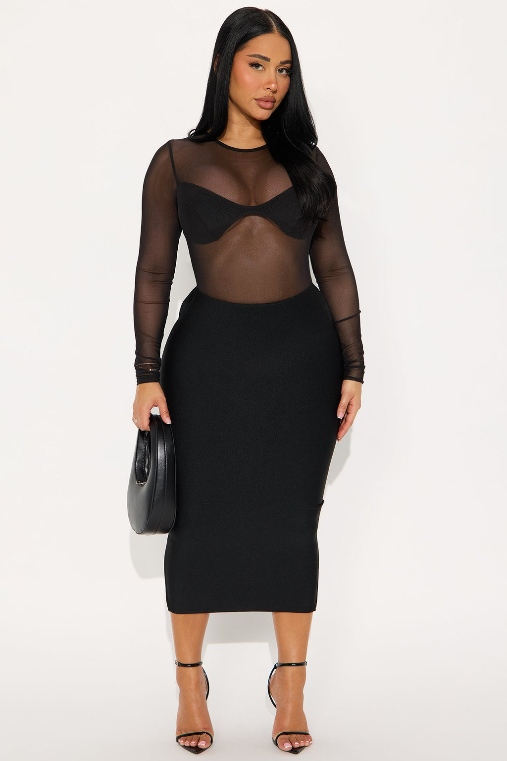 Claribel Backless Bandage Midi Dress - Black