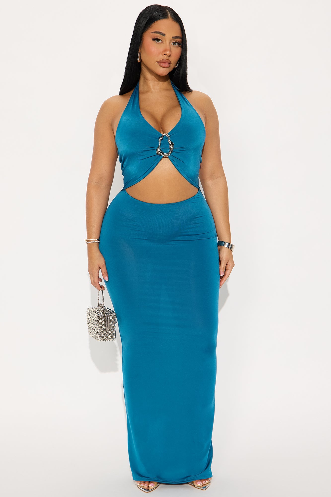 Brielle Cut Out Halter Maxi Dress - Teal