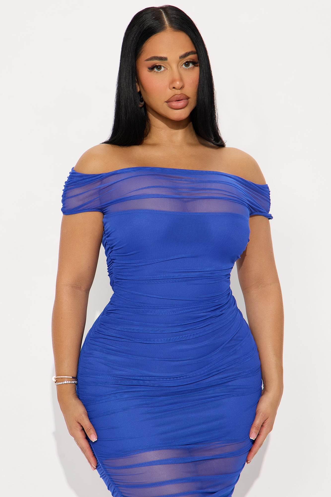 More To Come Sheer Mesh Midi Dress - Blue