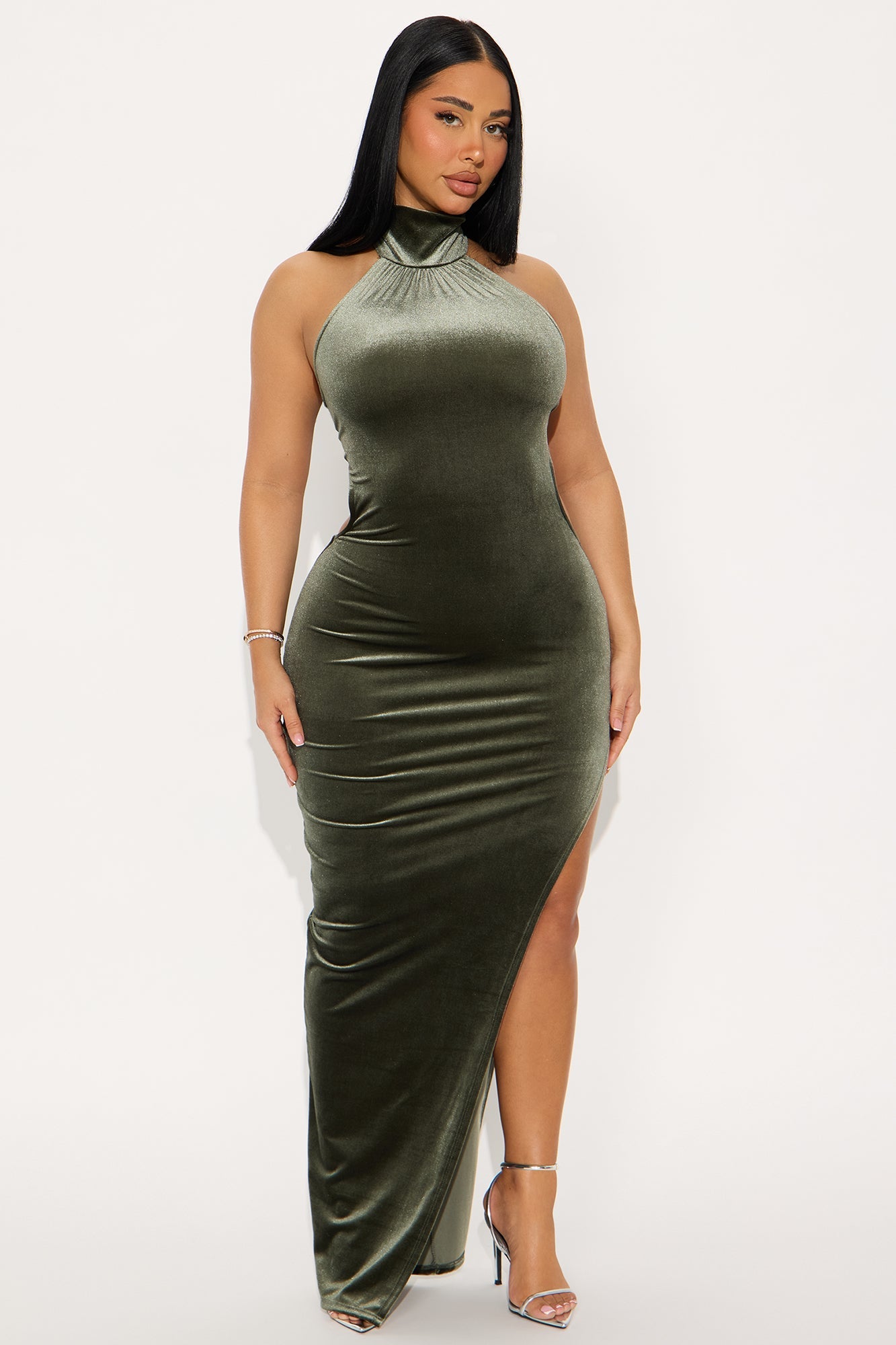Lorraine Backless Velvet Maxi Gown - Olive