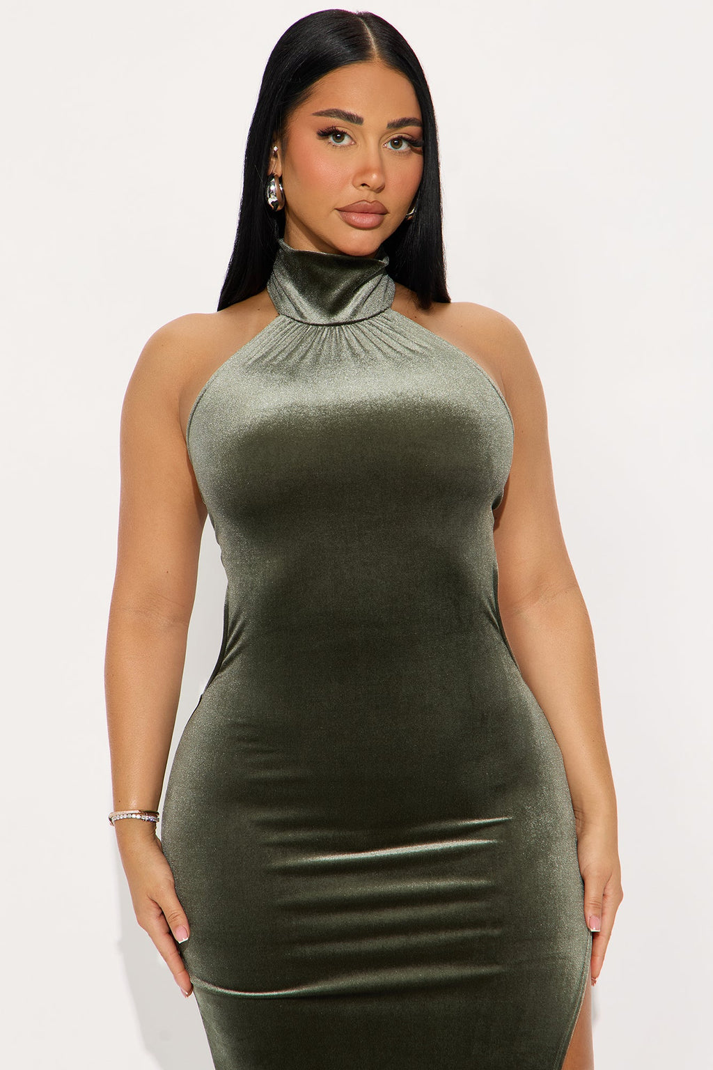 Lorraine Backless Velvet Maxi Gown - Olive