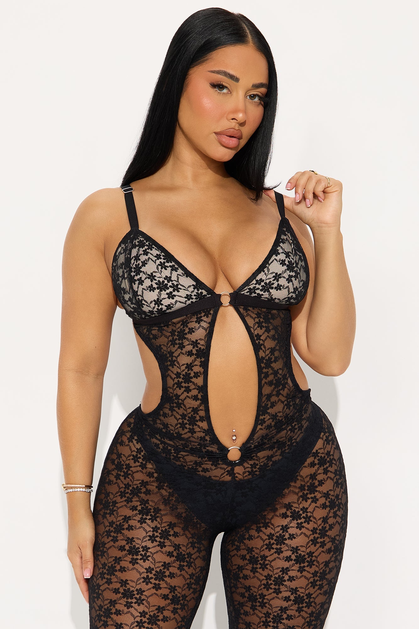 Never Ending Night Cutout Sheer Lace Jumpsuit - Black