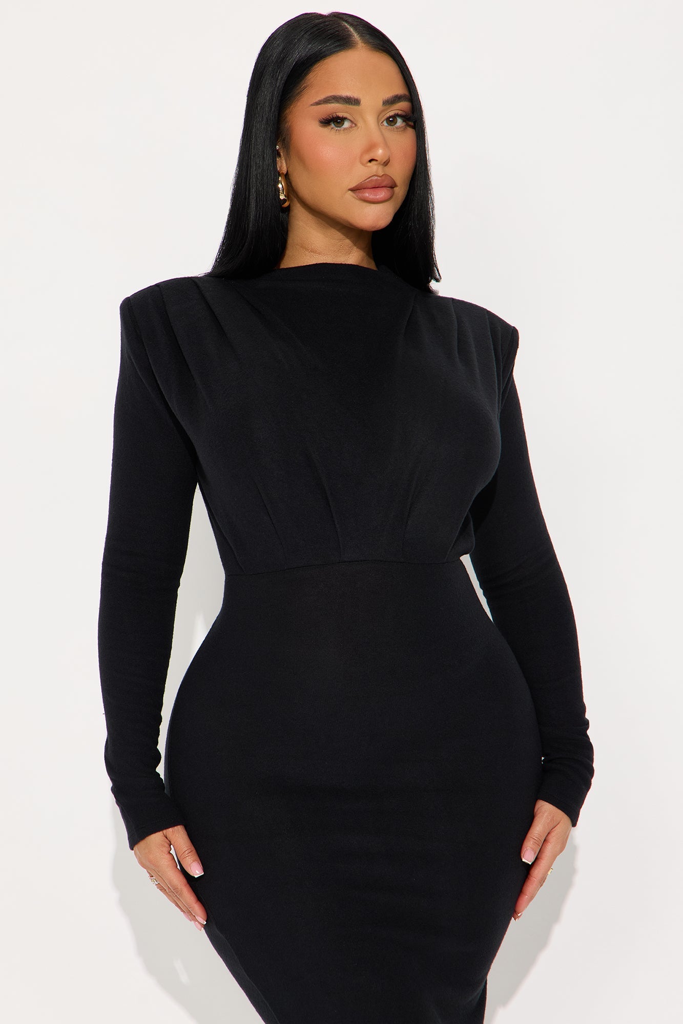Calista Long Sleeve Sweater Midi Dress - Black