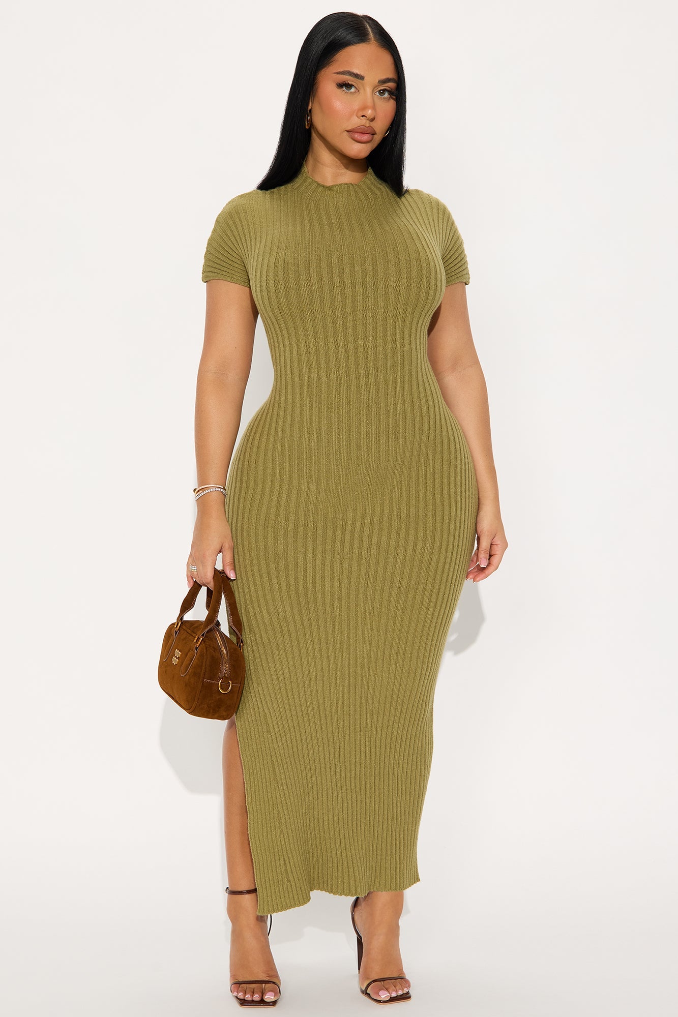 Makena Short Sleeve Sweater Maxi Dress - Chartreuse