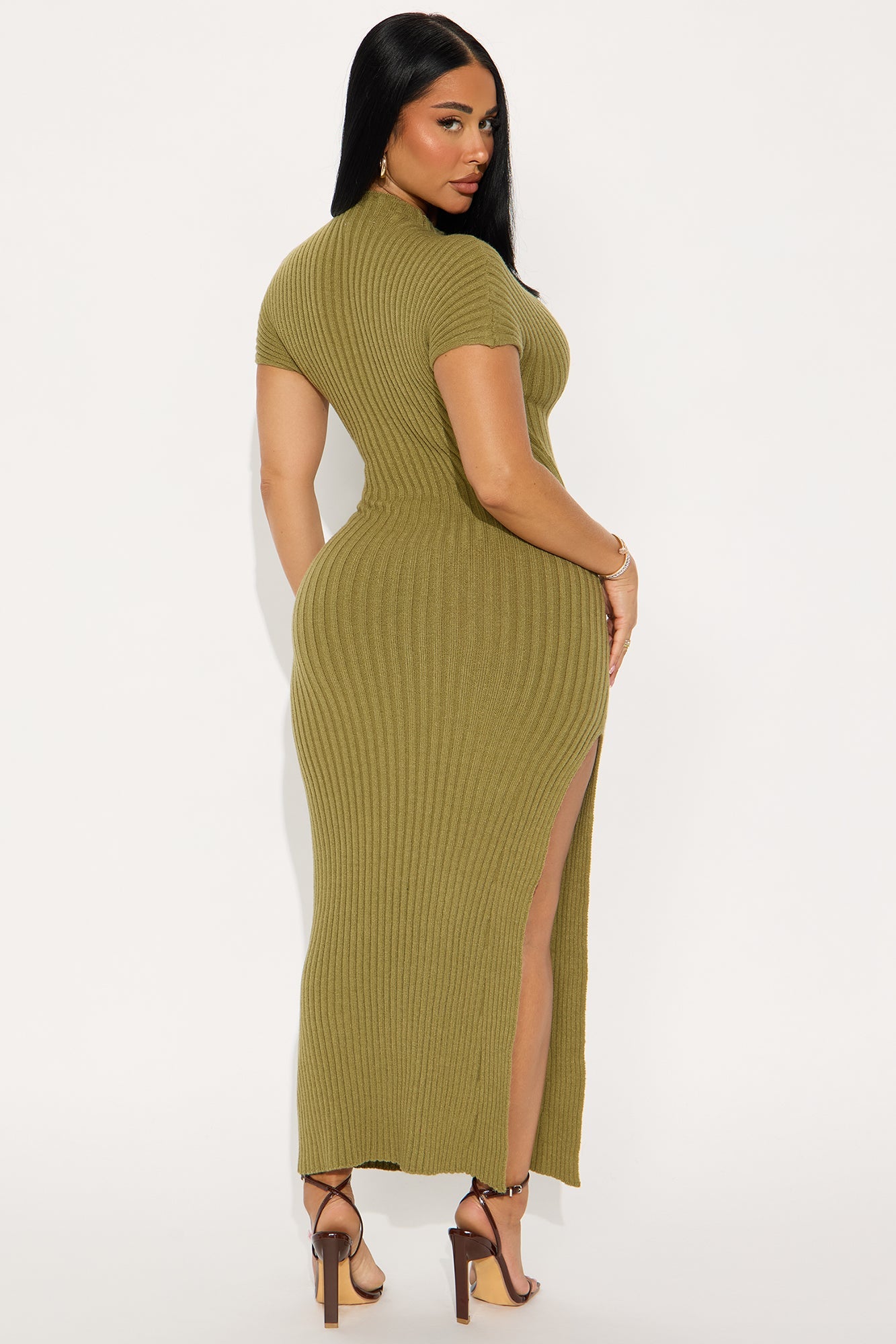 Makena Short Sleeve Sweater Maxi Dress - Chartreuse