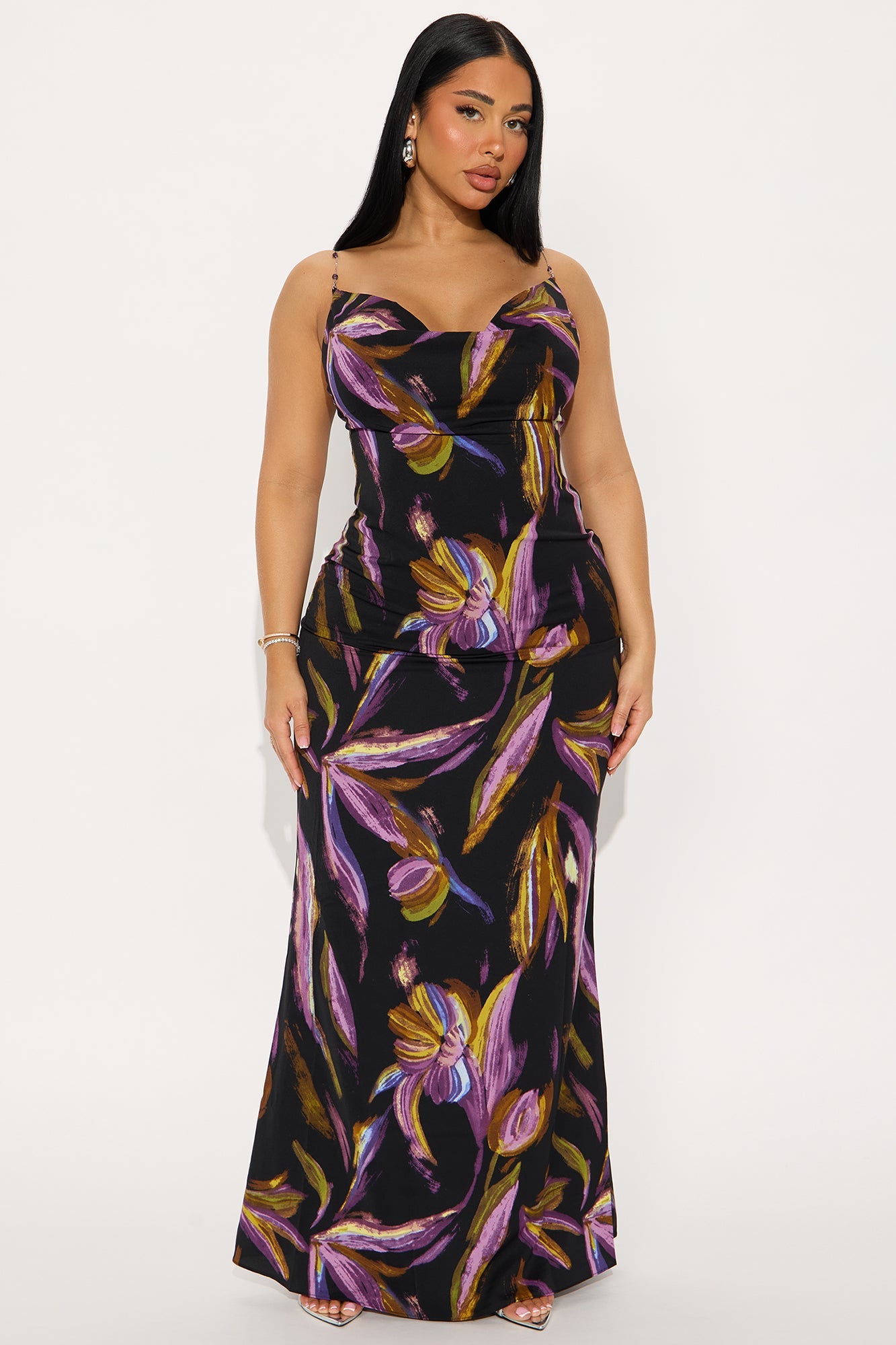 Solana Satin Maxi Dress - Black/Purple