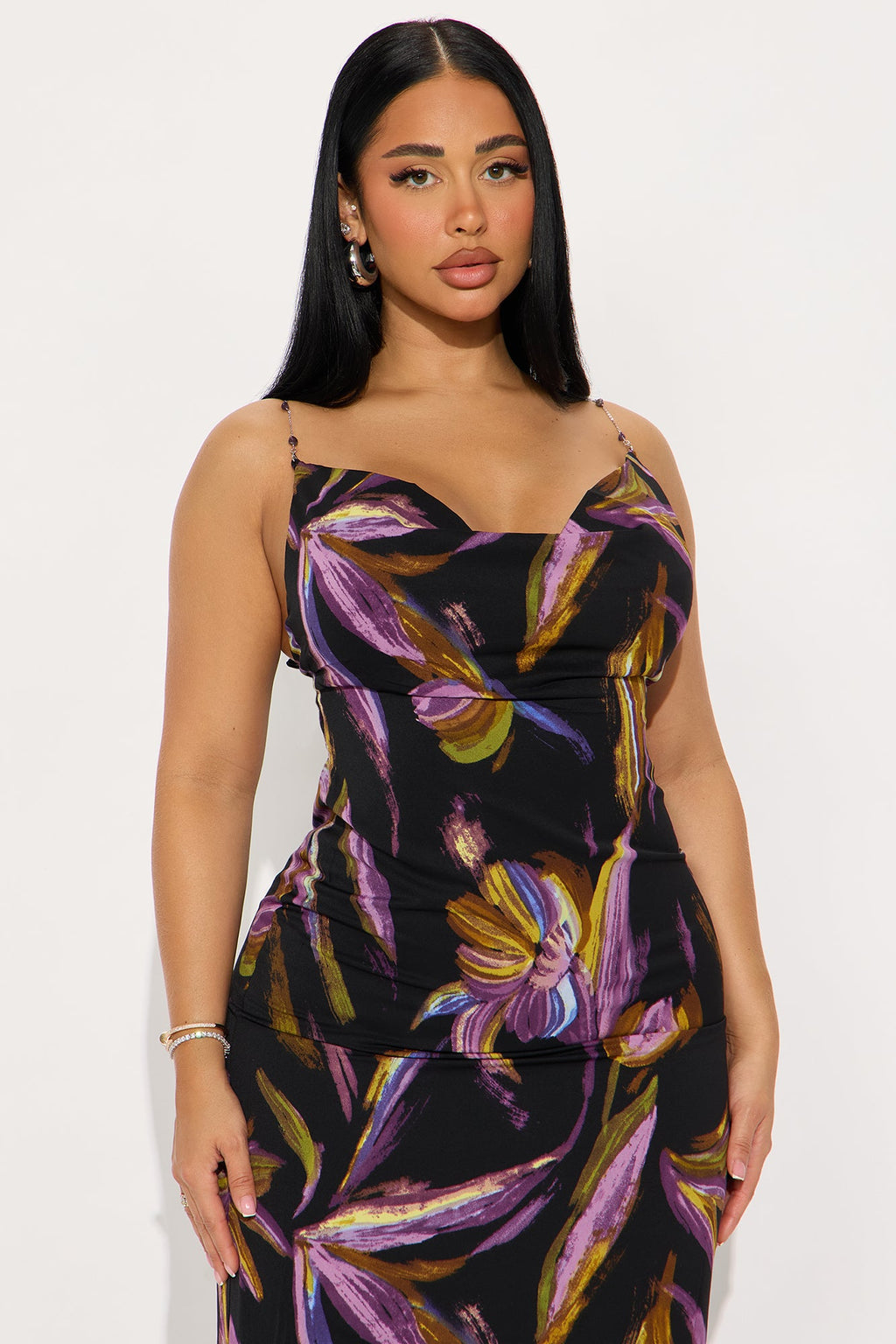 Solana Satin Maxi Dress - Black/Purple
