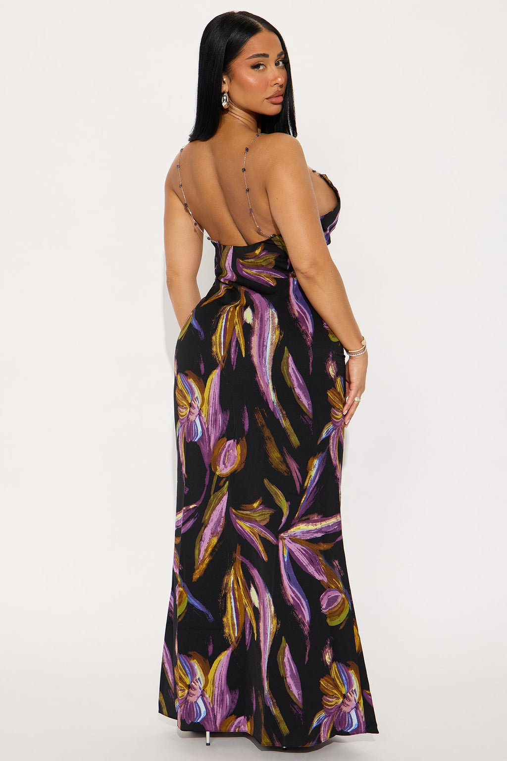 Solana Satin Maxi Dress - Black/Purple