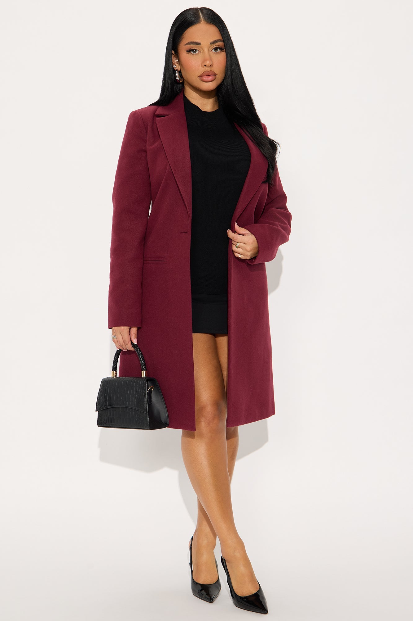 City Chic Coat - Burgundy