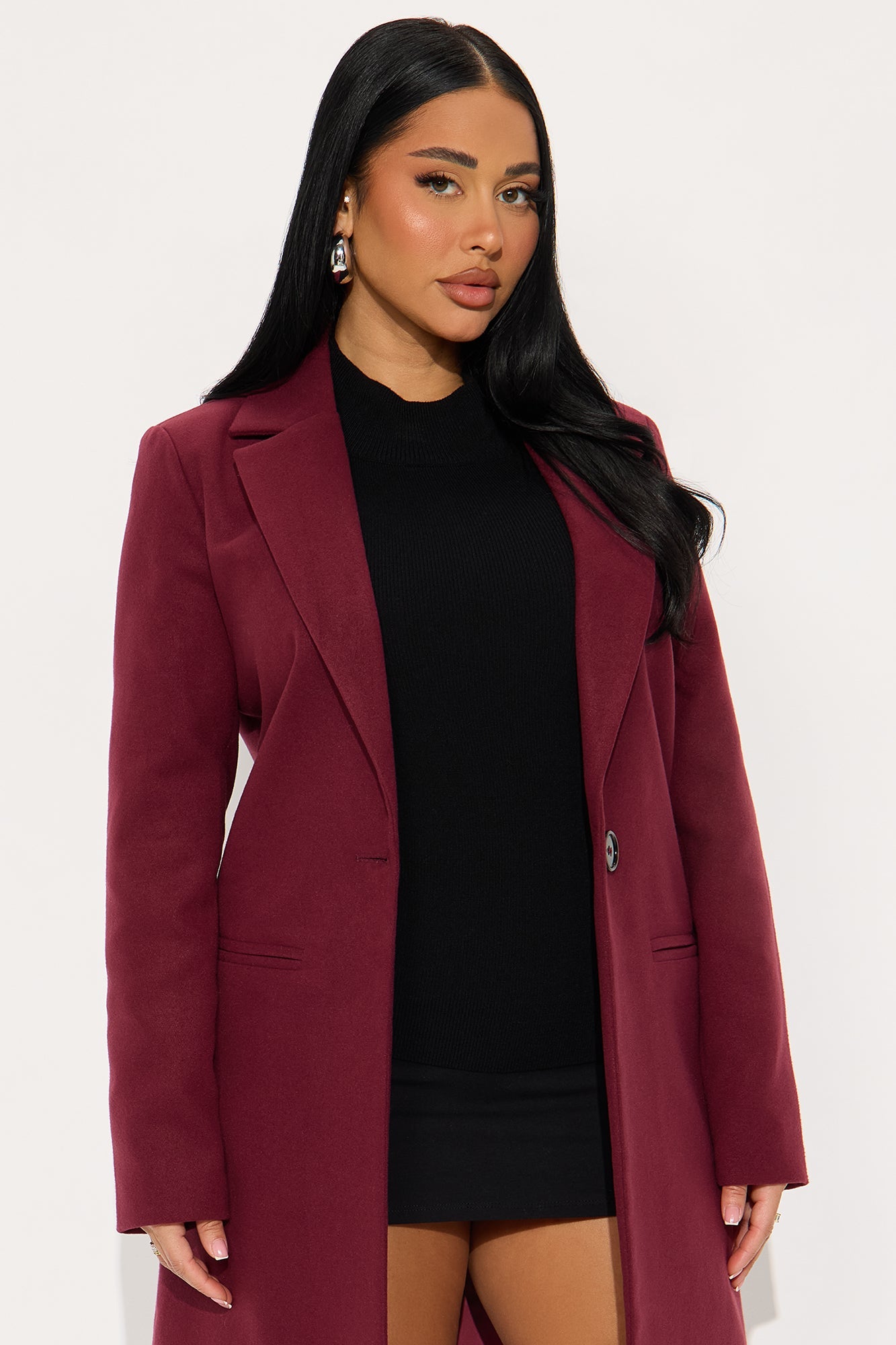City Chic Coat - Burgundy