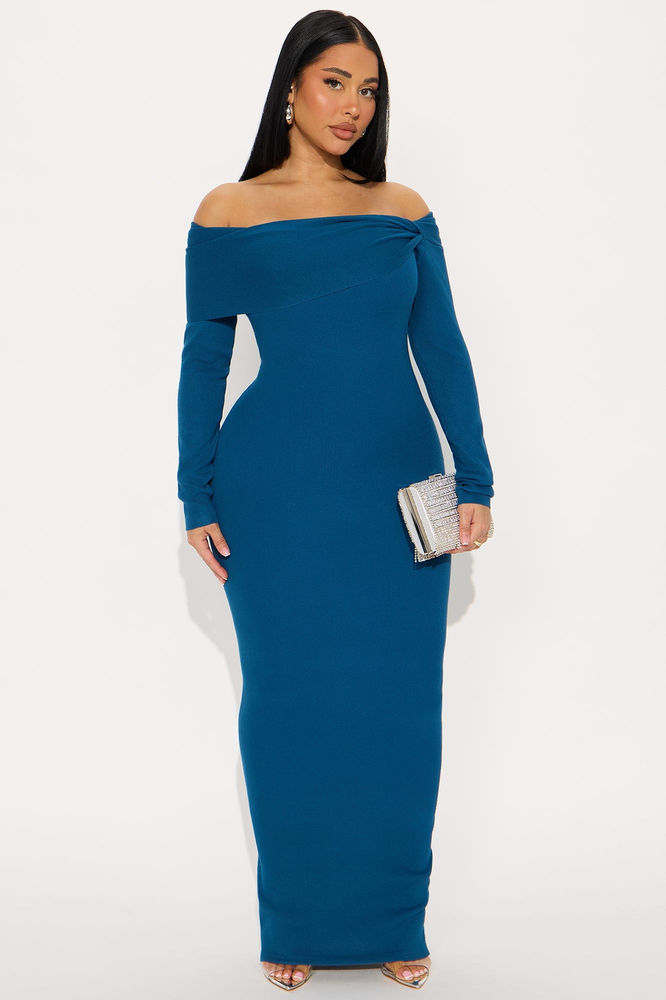 Penelope Off Shoulder Sweater Maxi Dress - Teal