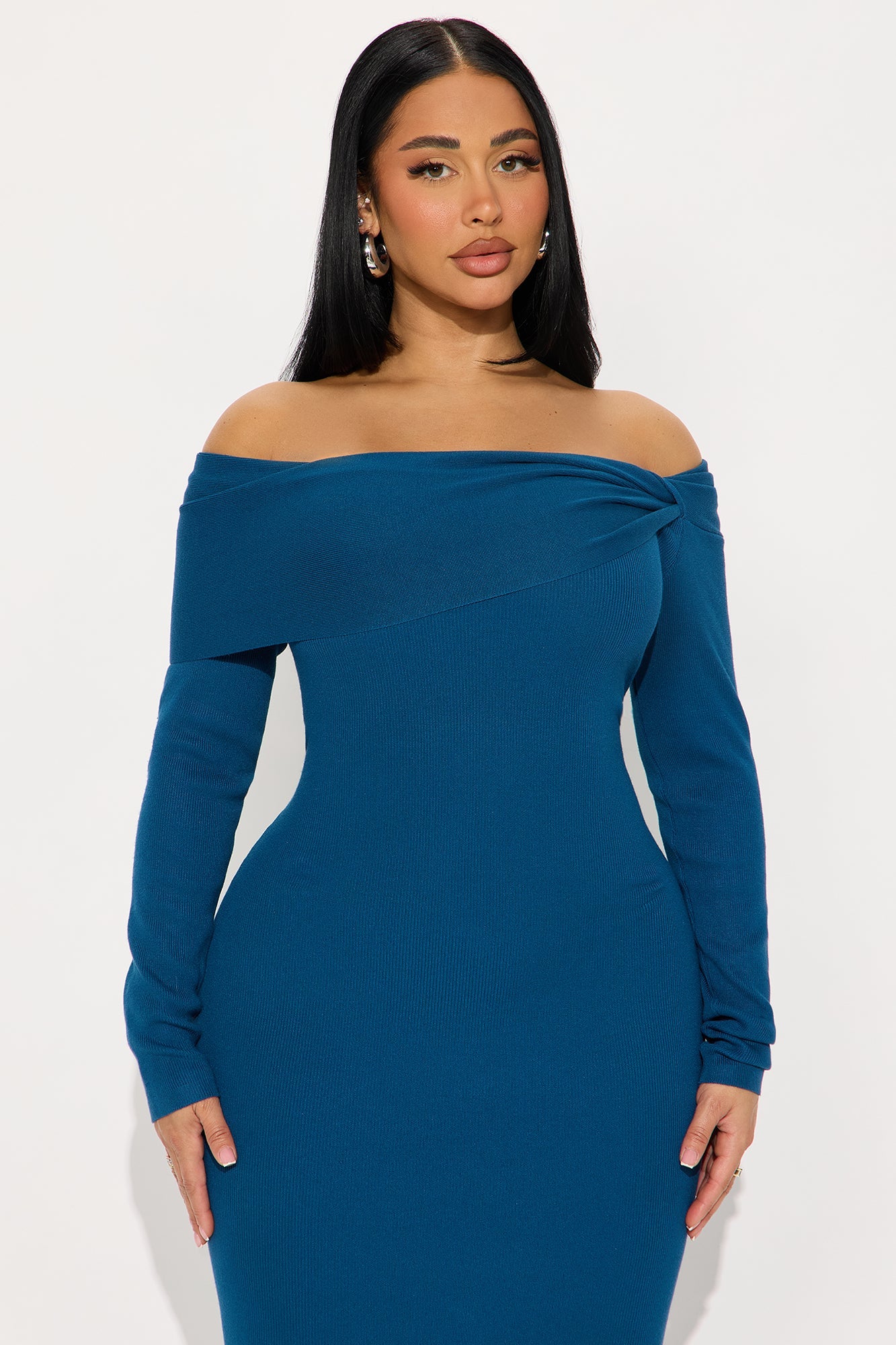 Penelope Off Shoulder Sweater Maxi Dress - Teal