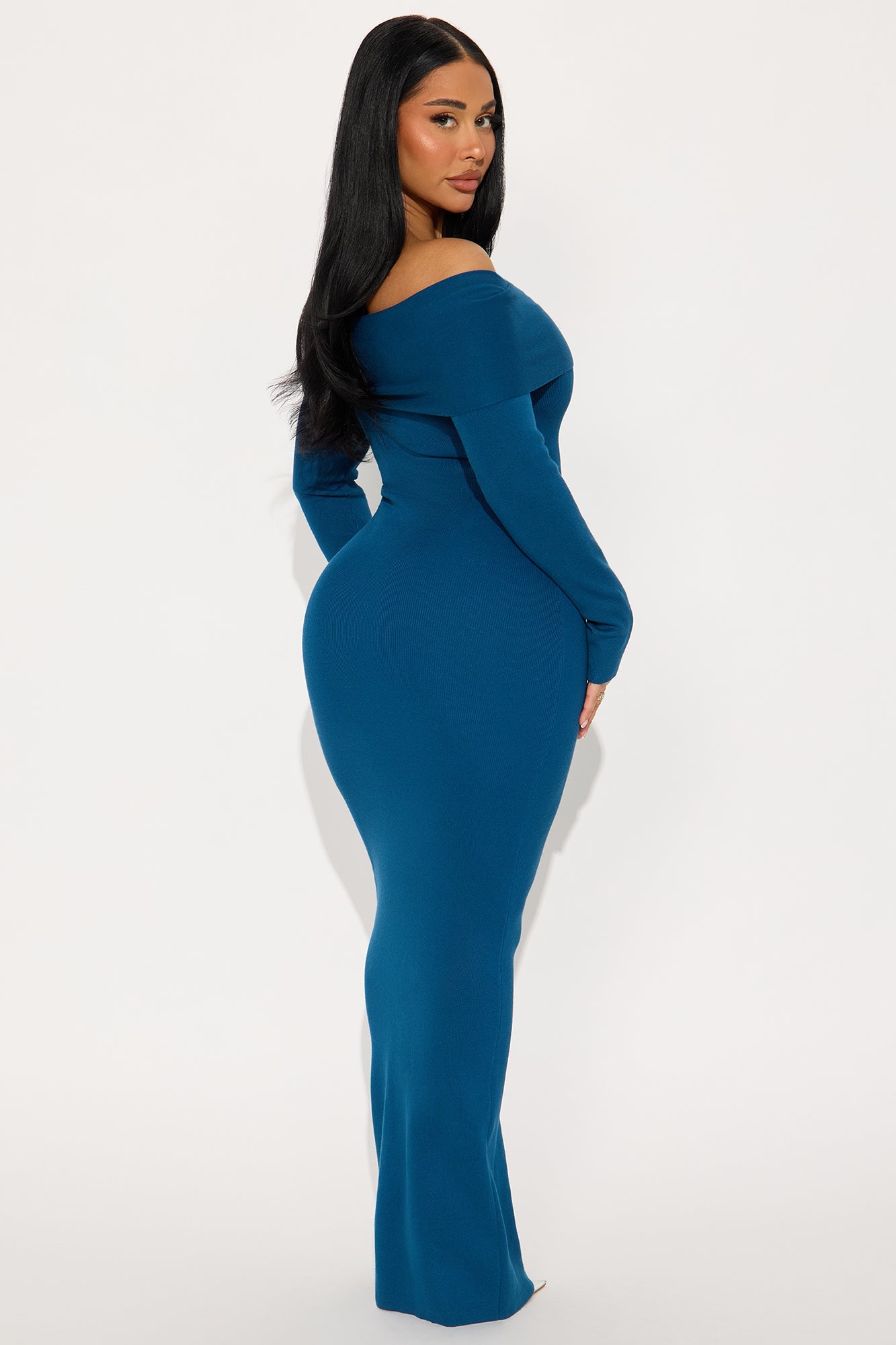 Penelope Off Shoulder Sweater Maxi Dress - Teal