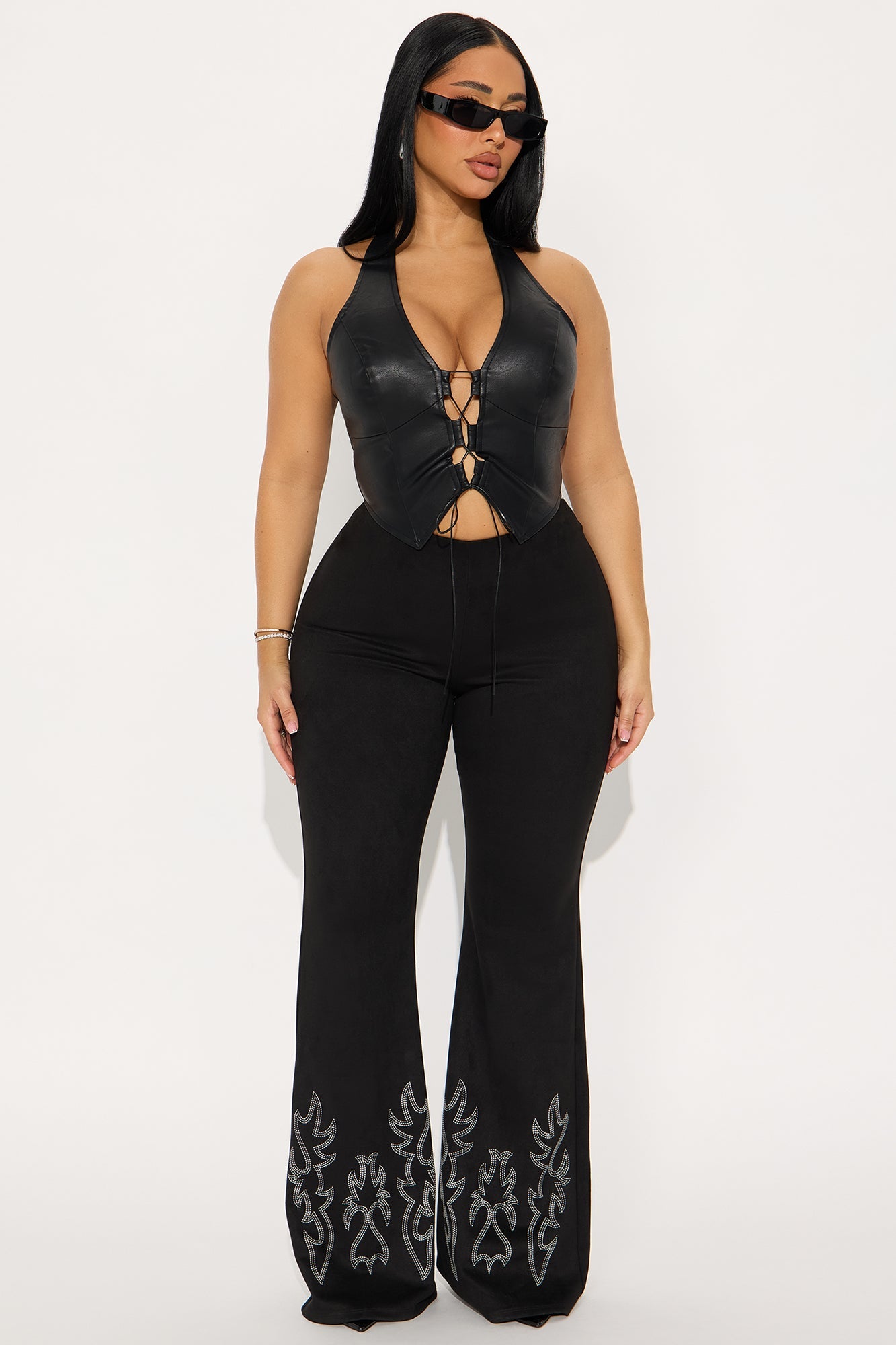 Southern Charm Faux Suede Flare Pant - Black