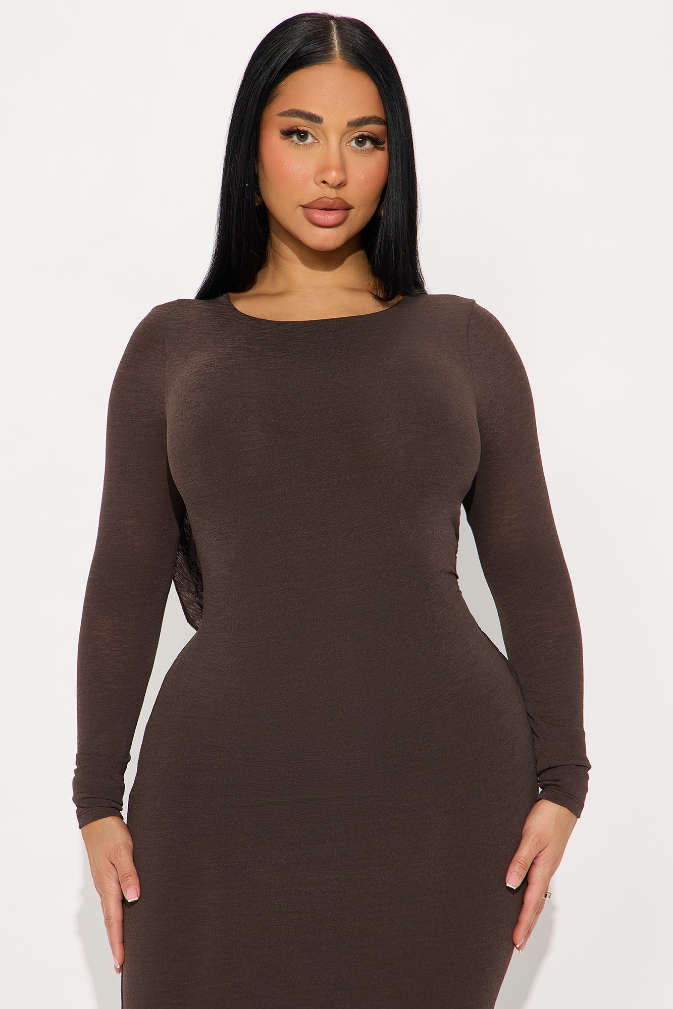 Don't Care Backless Knit Maxi Dress - Brown