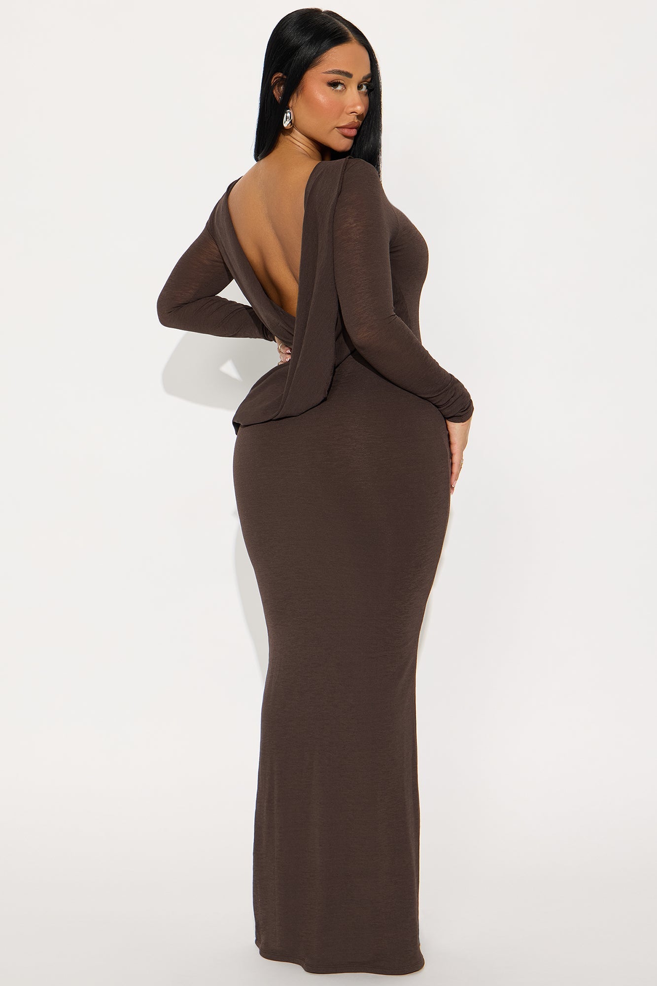 Don't Care Backless Knit Maxi Dress - Brown